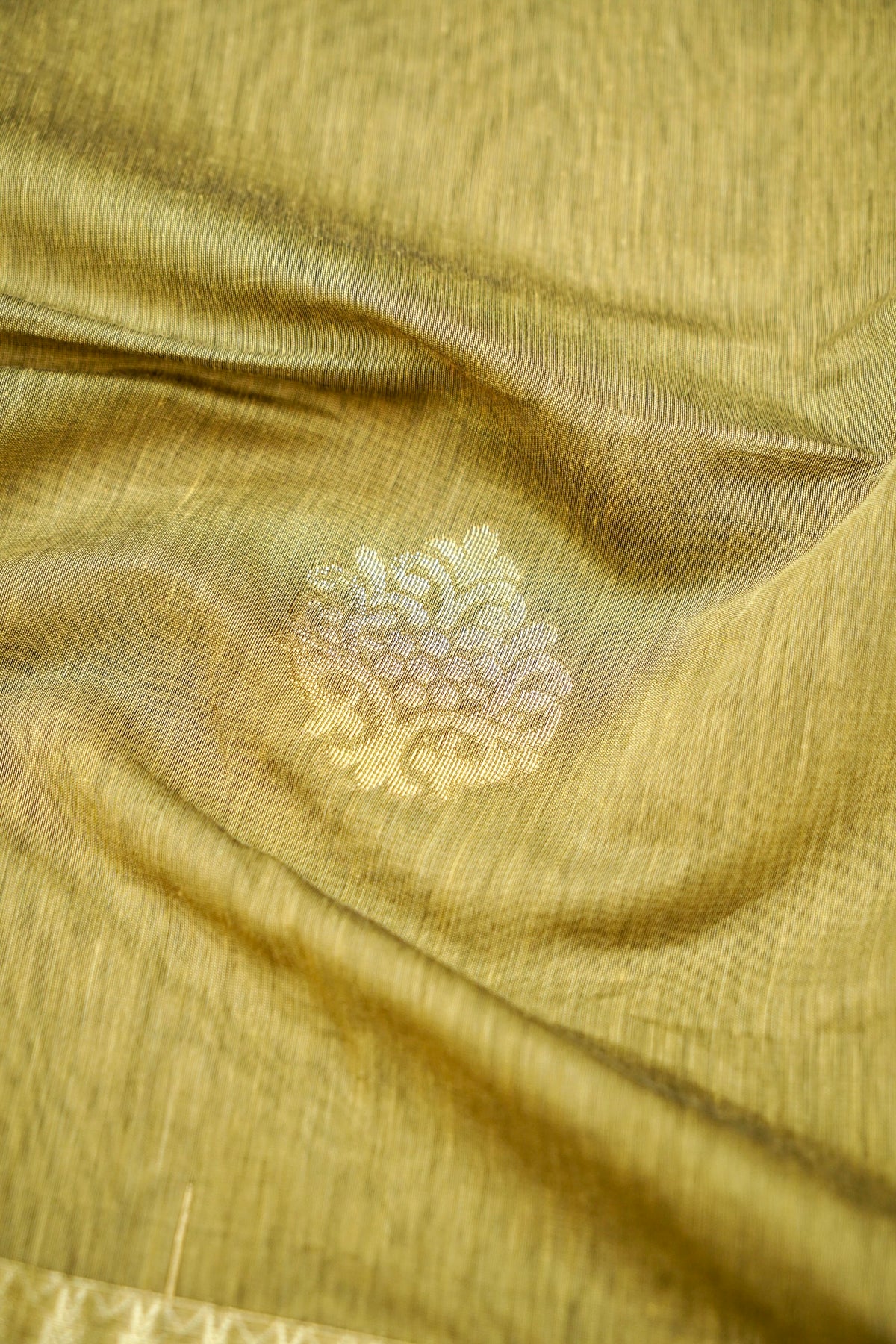 Suvarna - Sage Olive Green Maheshwari Silk Saree with Antique Gold Border