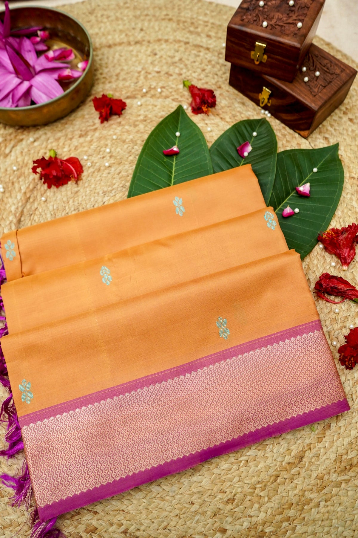 Suvarna - Apricot Orange Maheshwari Silk Saree