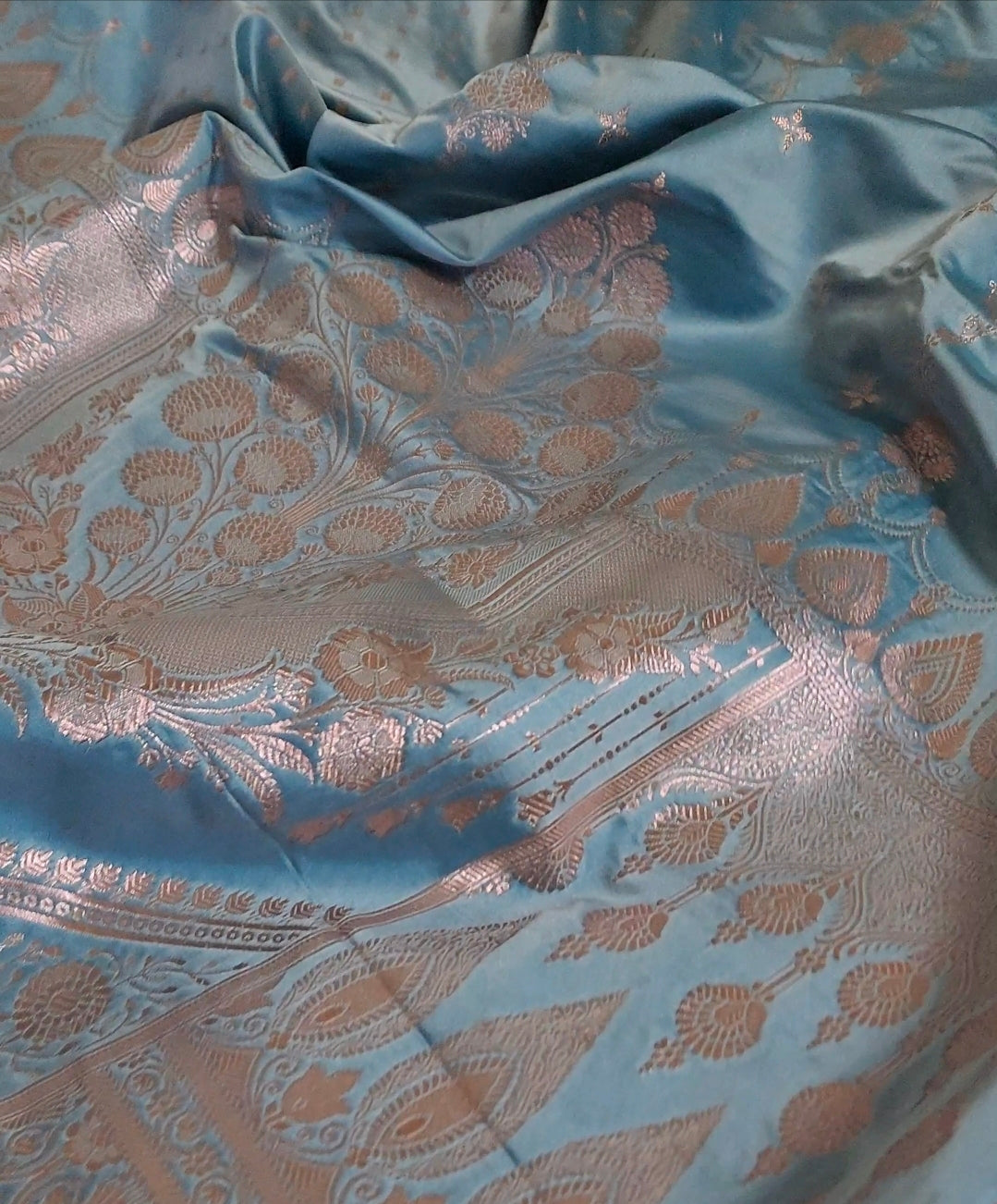 Rich Pastel Blue Banarasi Katan Silk Saree with Light Gold Zari Weaving