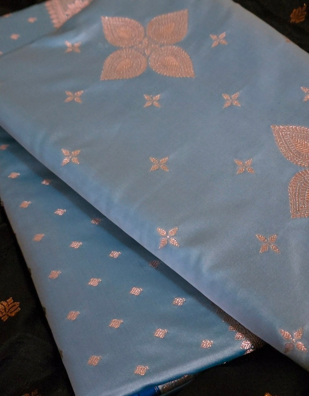 Rich Pastel Blue Banarasi Katan Silk Saree with Light Gold Zari Weaving