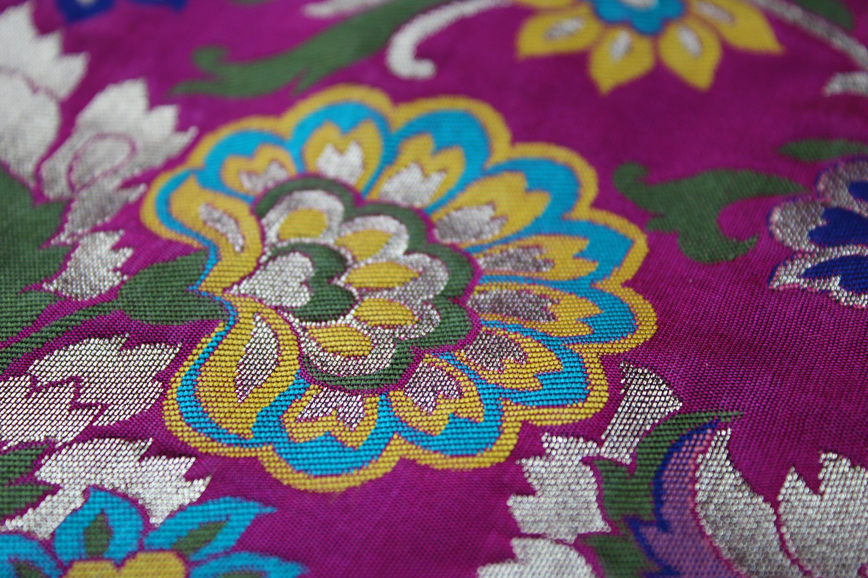 Banarasi Silk Magenta Pink Dupatta, multicolor and gold floral handweaving