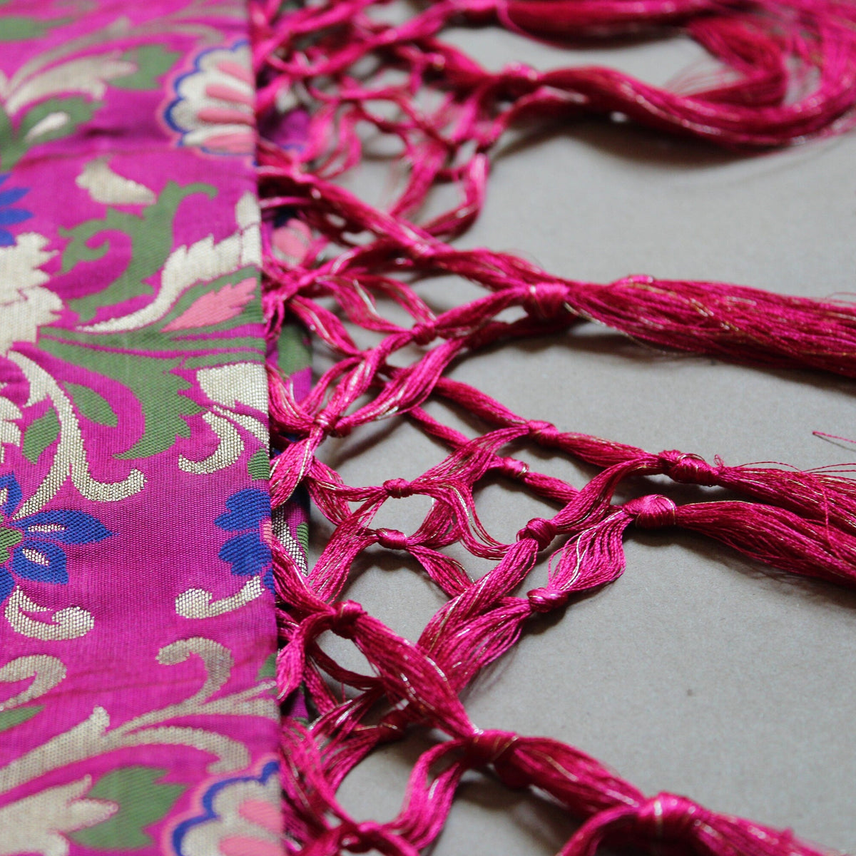 Banarasi Silk Magenta Pink Dupatta with Multicolor & Gold Floral Handweaving