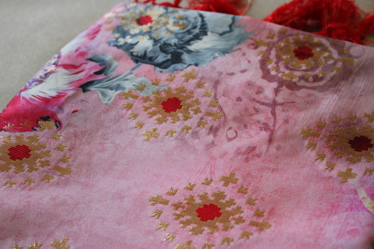 Banarasi Silk Royal Red Dupatta with luxurious floral prints