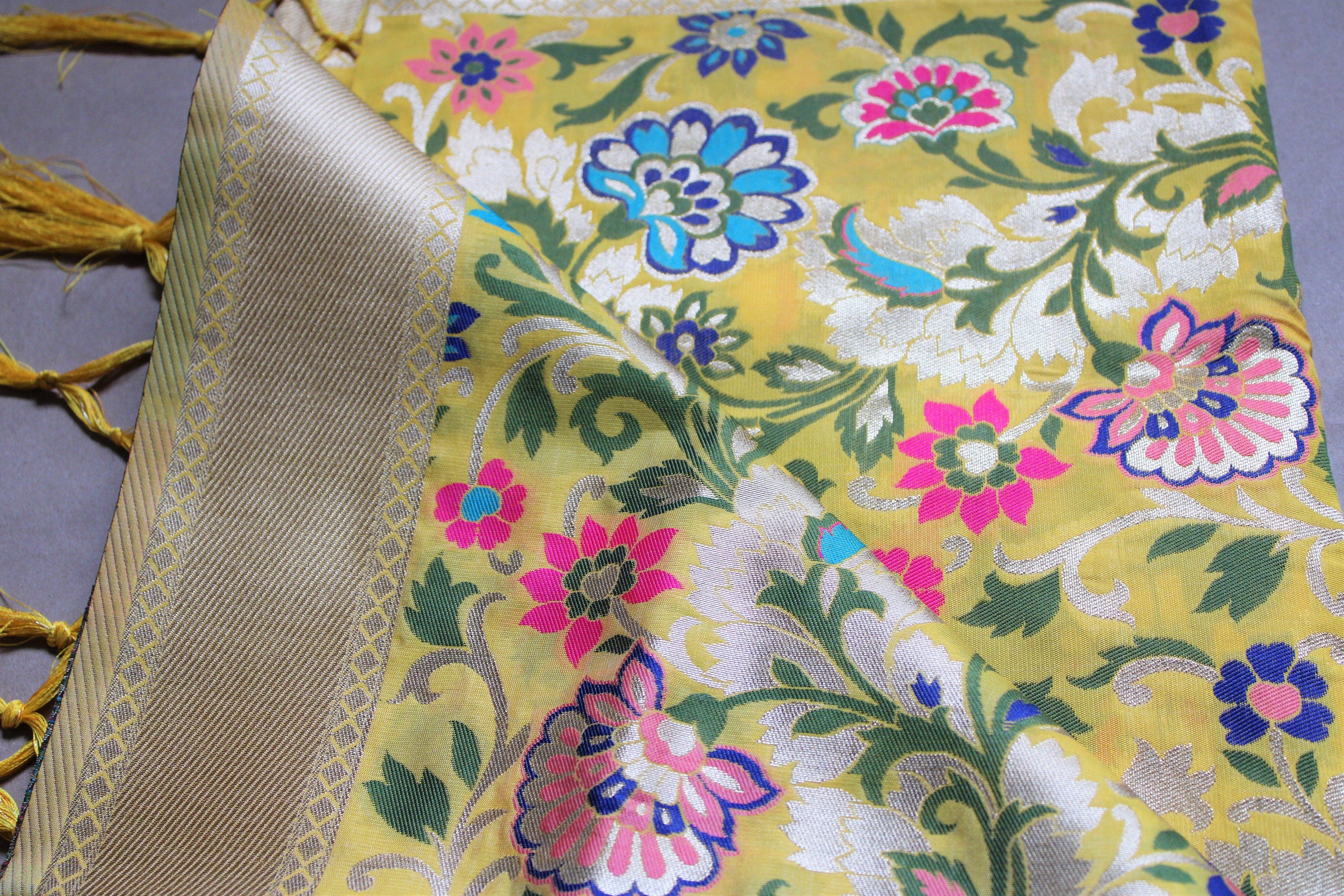 Banarasi Silk Dupatta, multicolor floral handweaving