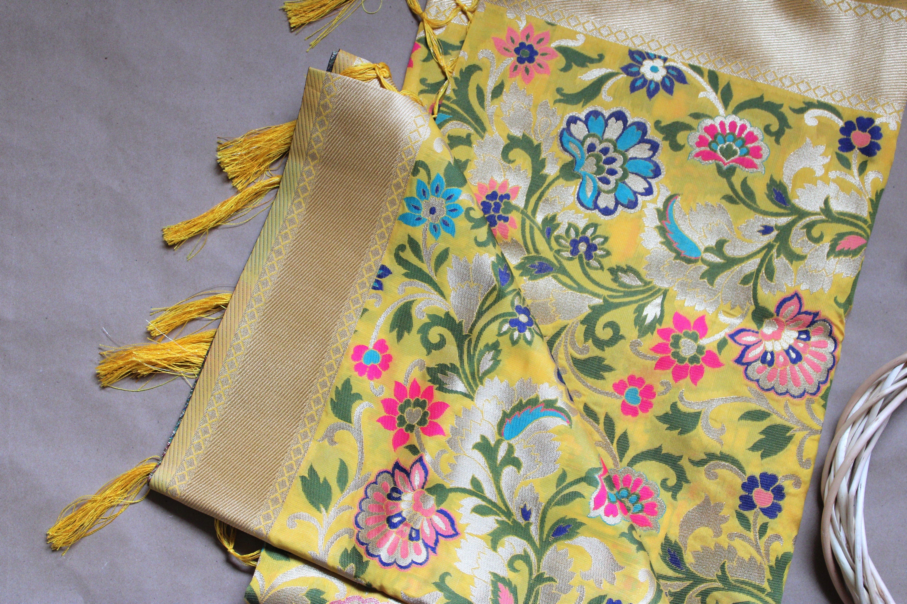 Banarasi Silk Dupatta, multicolor floral handweaving