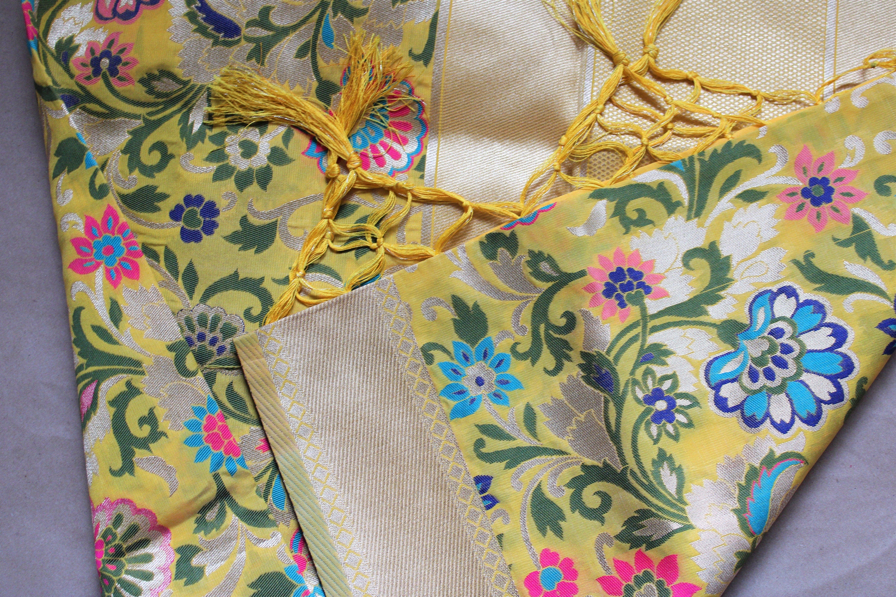Banarasi Silk Dupatta, multicolor floral handweaving
