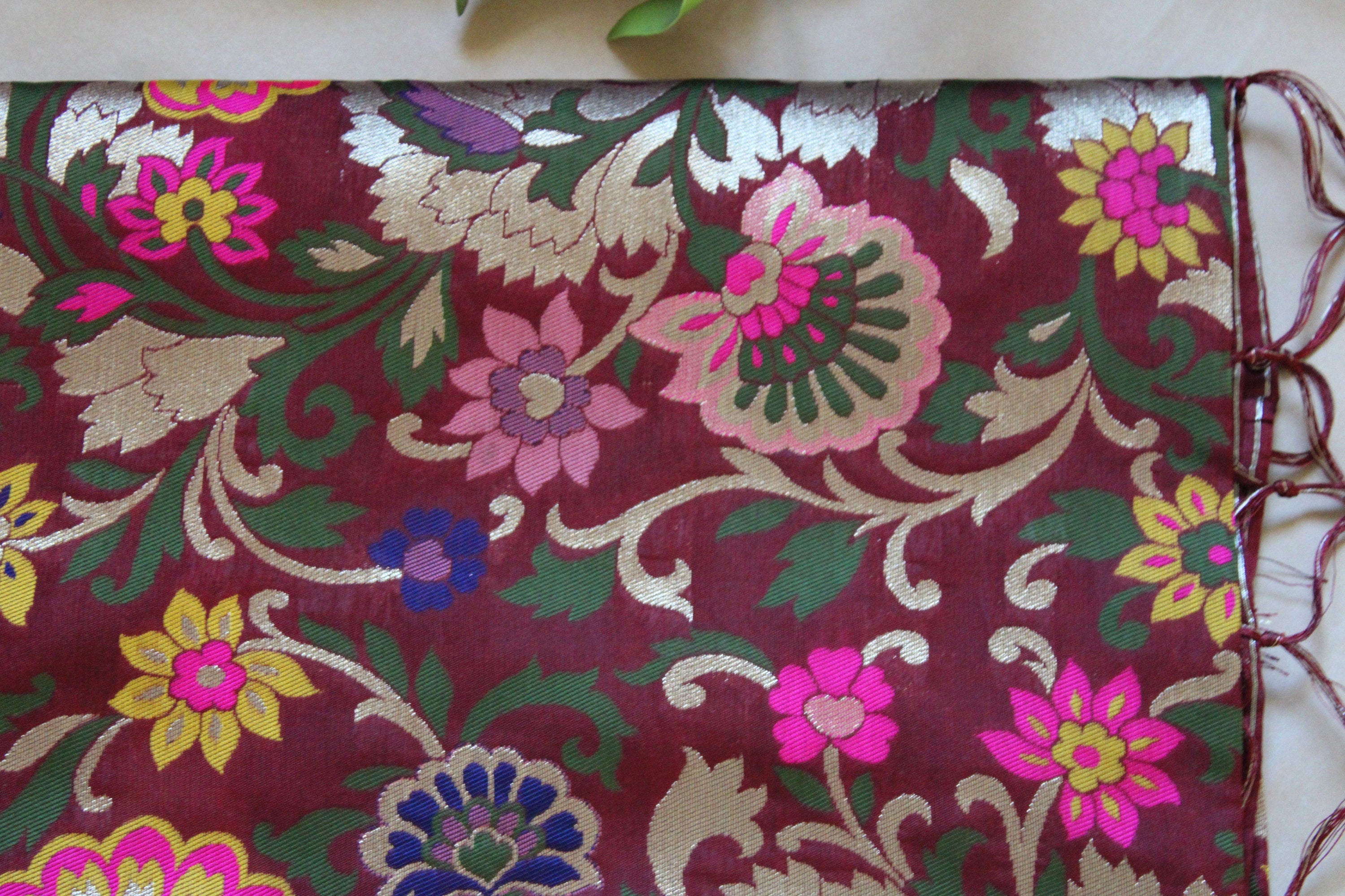 Banarasi Silk Brown Dupatta with multicolor and gold floral handweaving, Indian traditional Festive wear, Luxurious Banarasi silk