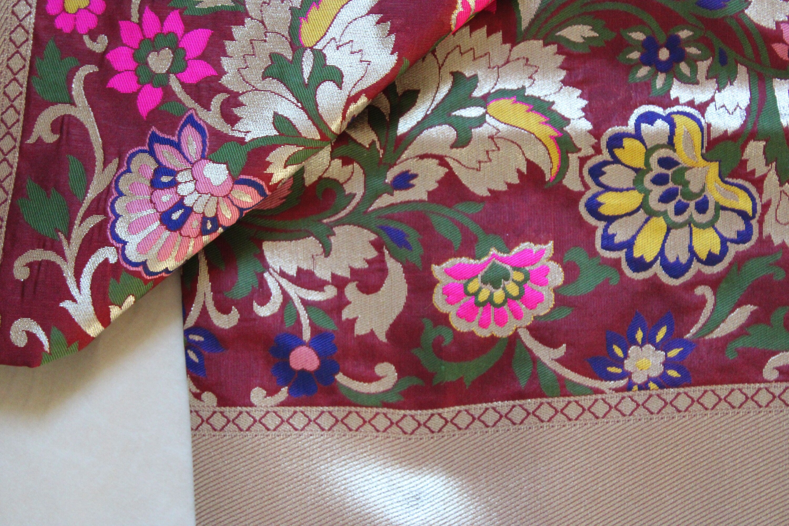 Banarasi Silk Brown Dupatta with multicolor and gold floral handweaving, Indian traditional Festive wear, Luxurious Banarasi silk