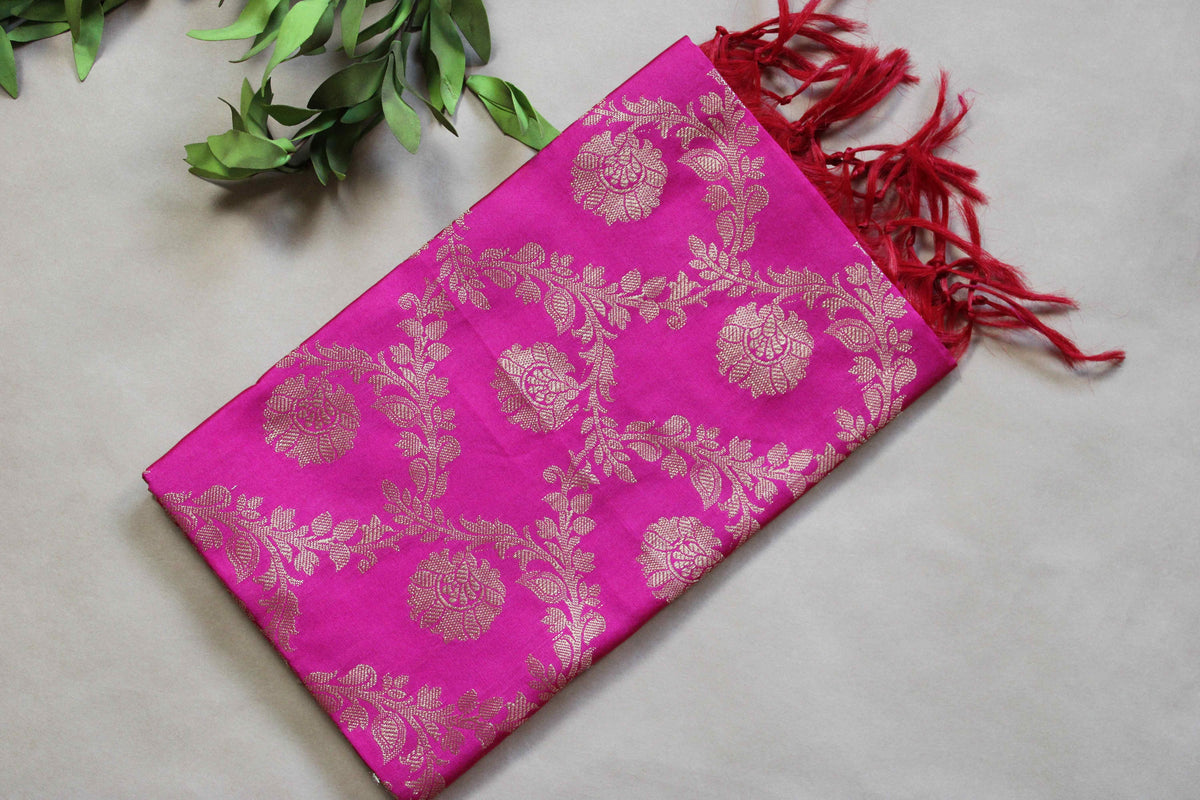 Banarasi Silk Dupatta with Gold Weaving - Rani Pink