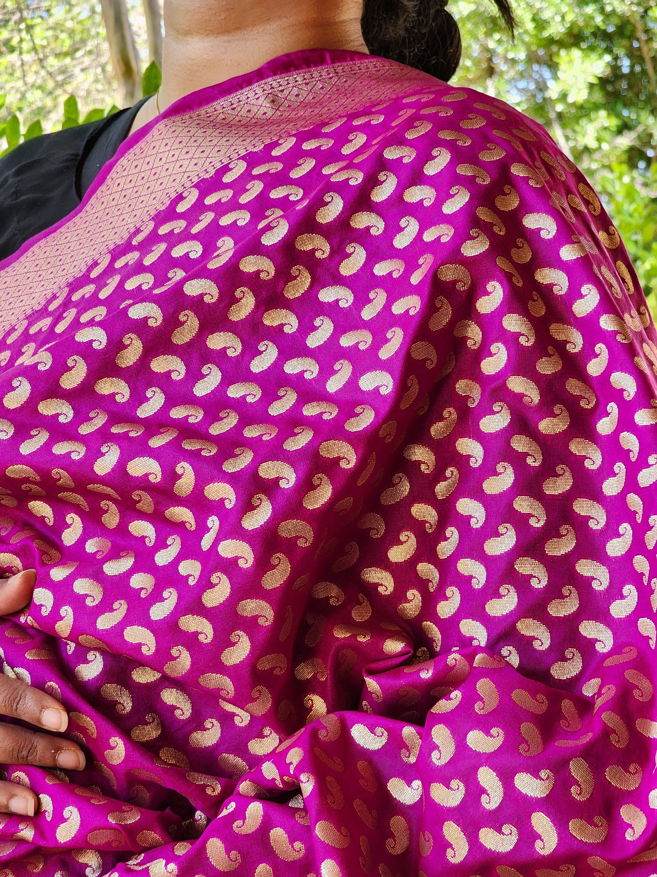 Purple Banarasi Silk Dupatta with Gold Kairi Motifs and Intricate Zari Border