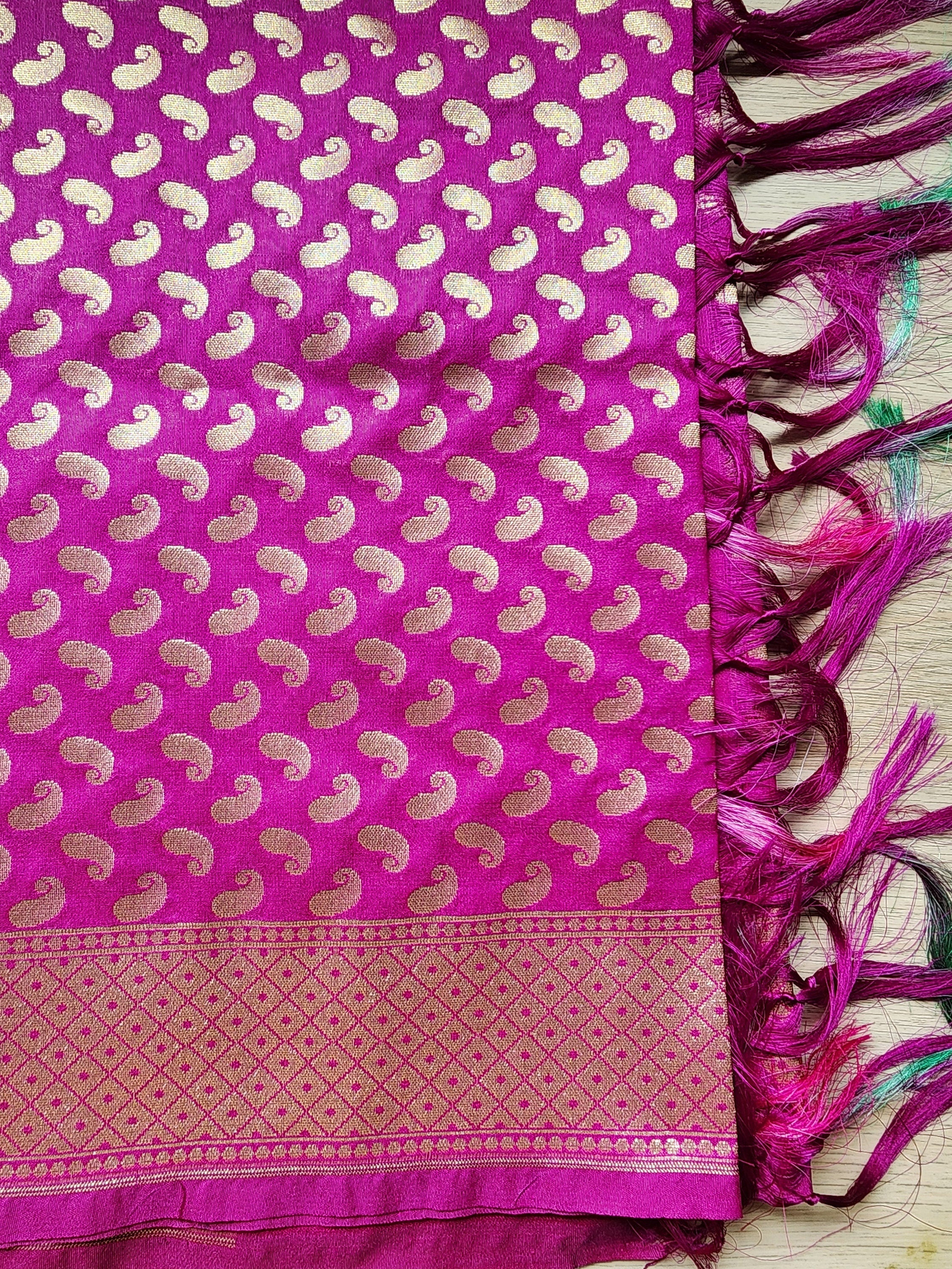 Purple Banarasi Silk Dupatta with Gold Kairi Motifs and Intricate Zari Border