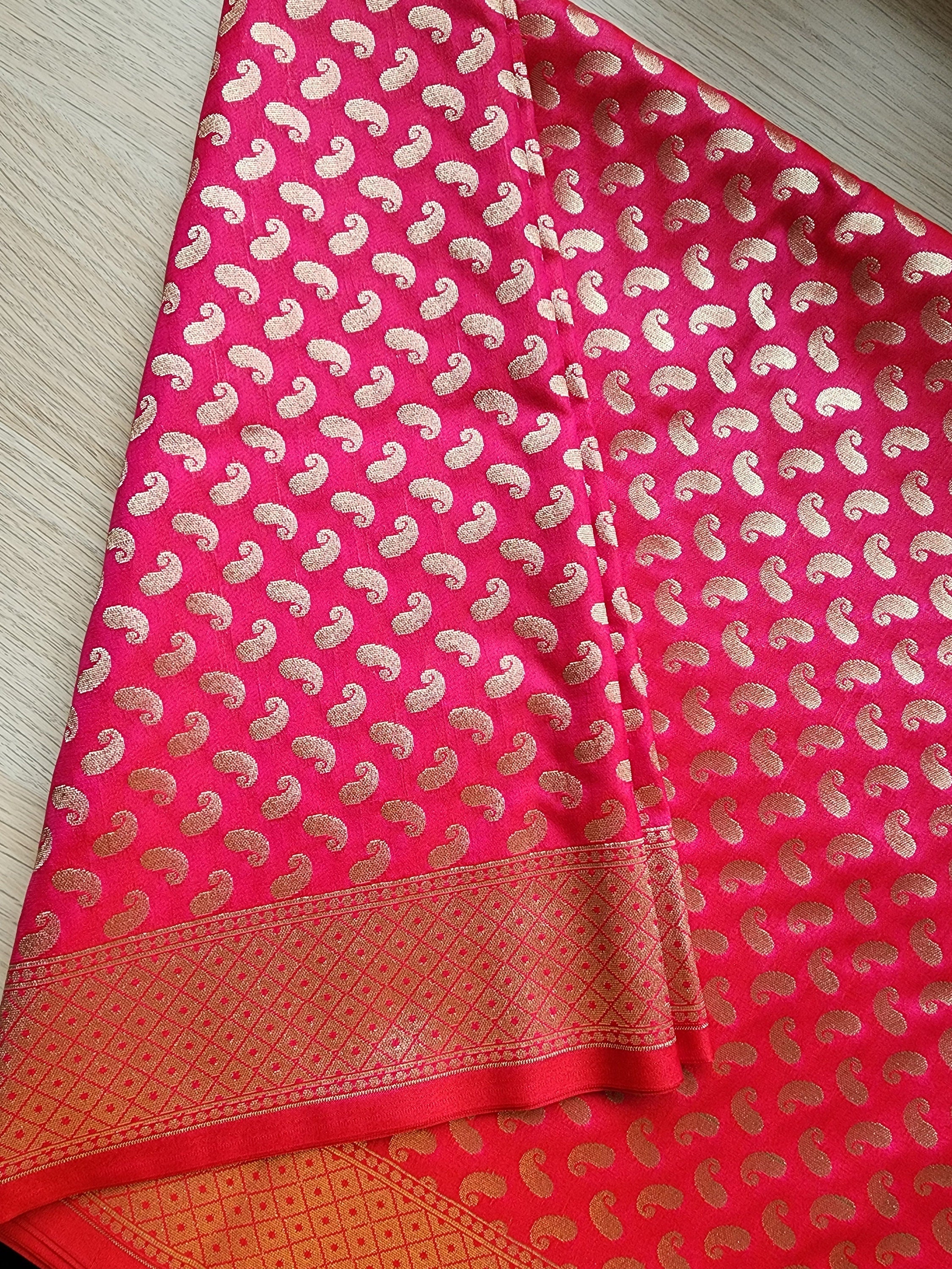 Banarasi Silk Bubble Gum Pink Dupatta with gold handweaving