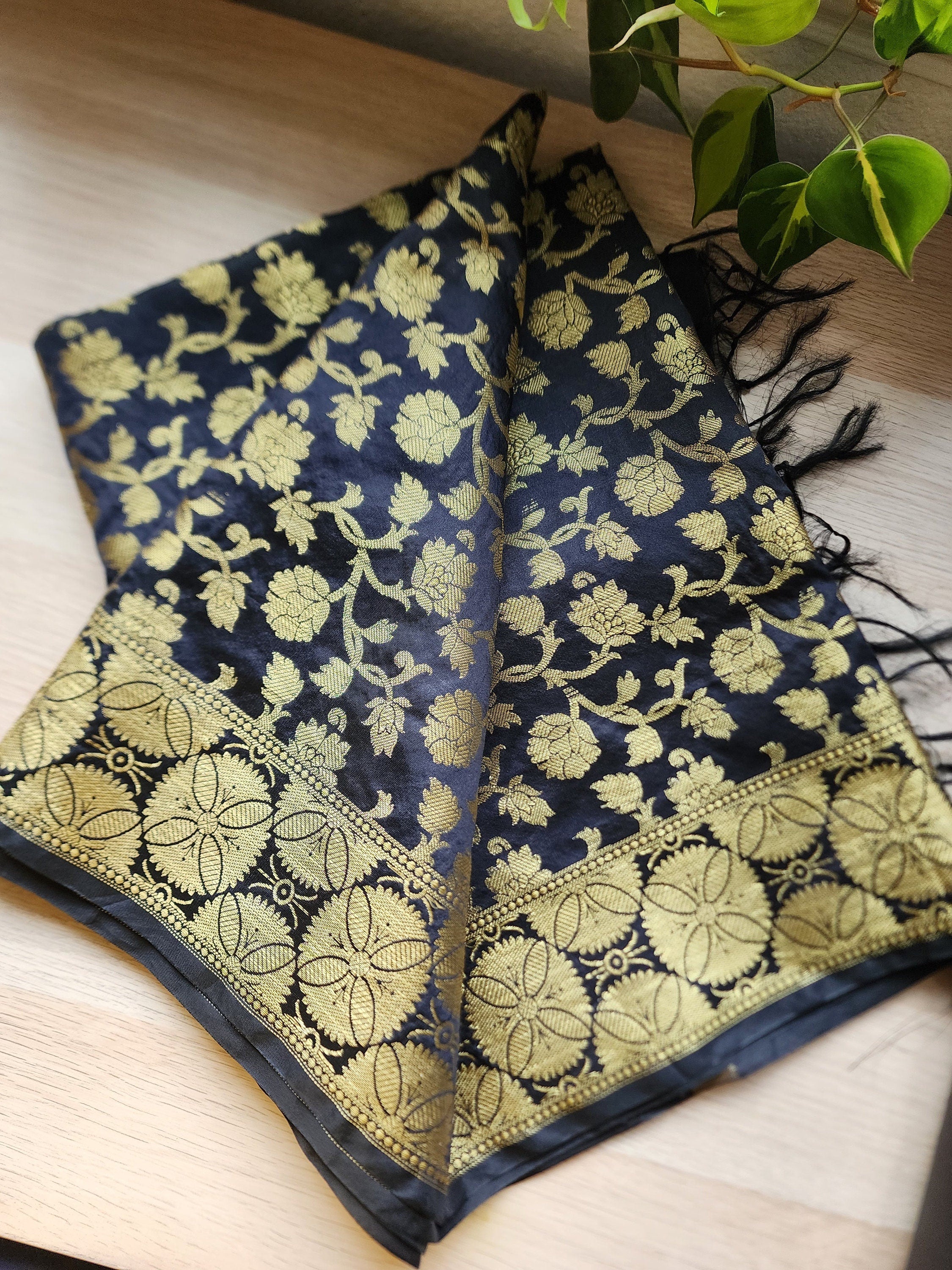 Banarasi Black Silk Dupatta with gold weaving