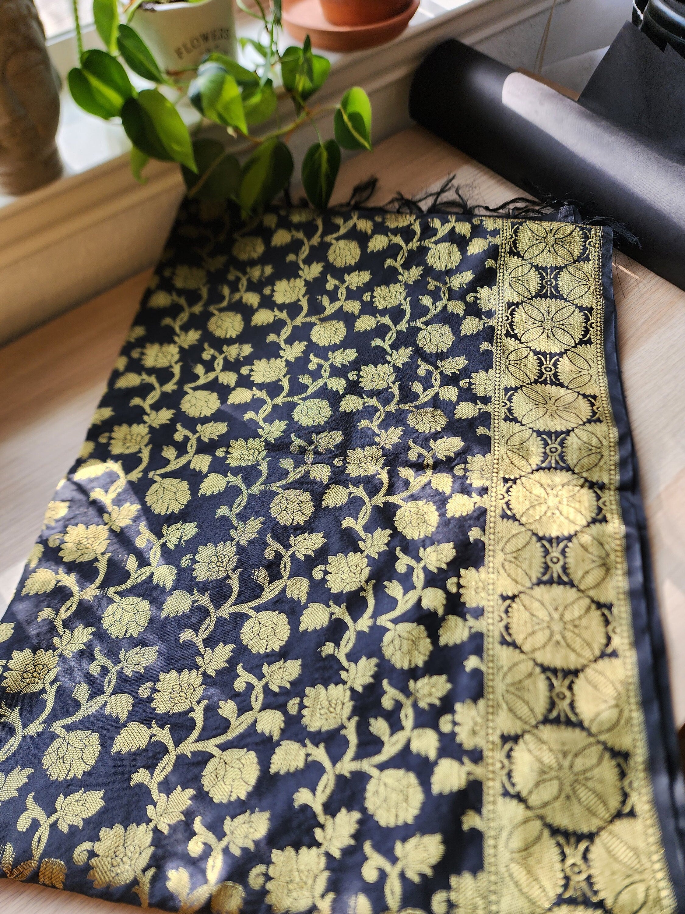 Banarasi Black Silk Dupatta with gold weaving
