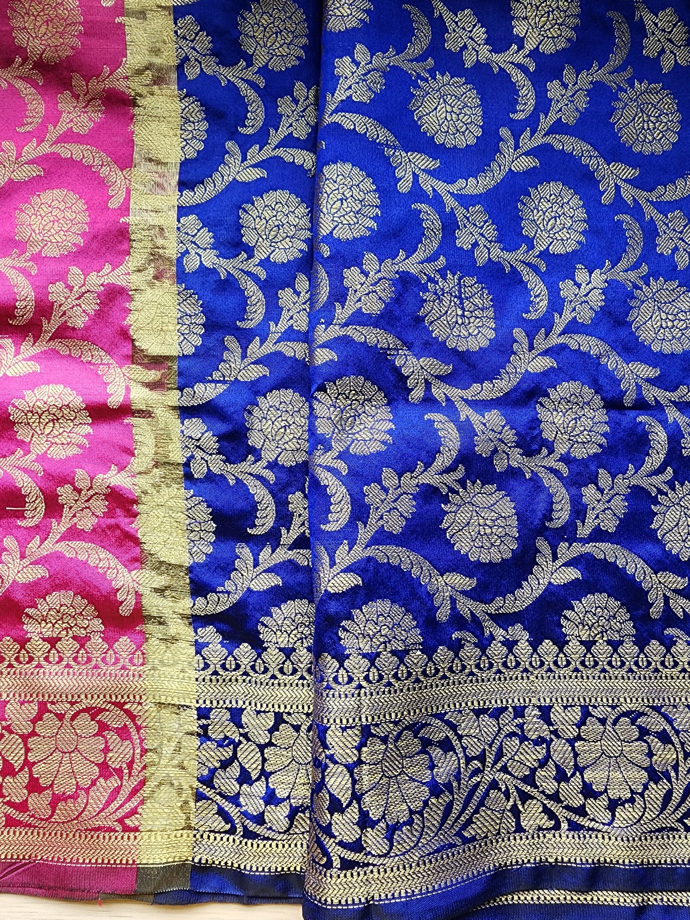 Banarasi Royal Blue Dupatta with Pink Border & gold weaving