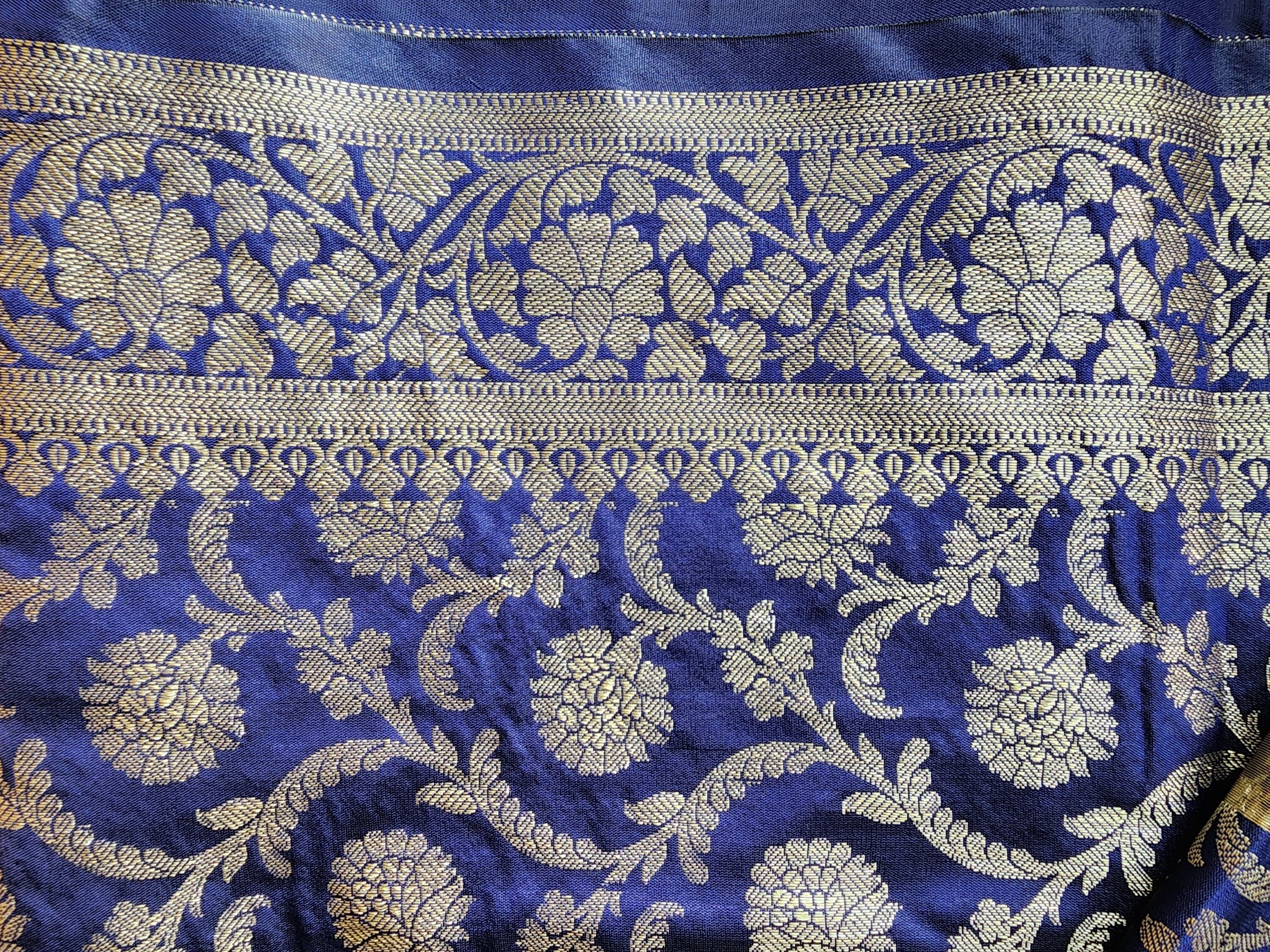 Banarasi Dark Gunmetal Gray Silk Dupatta with Gold Weaving and Floral Border
