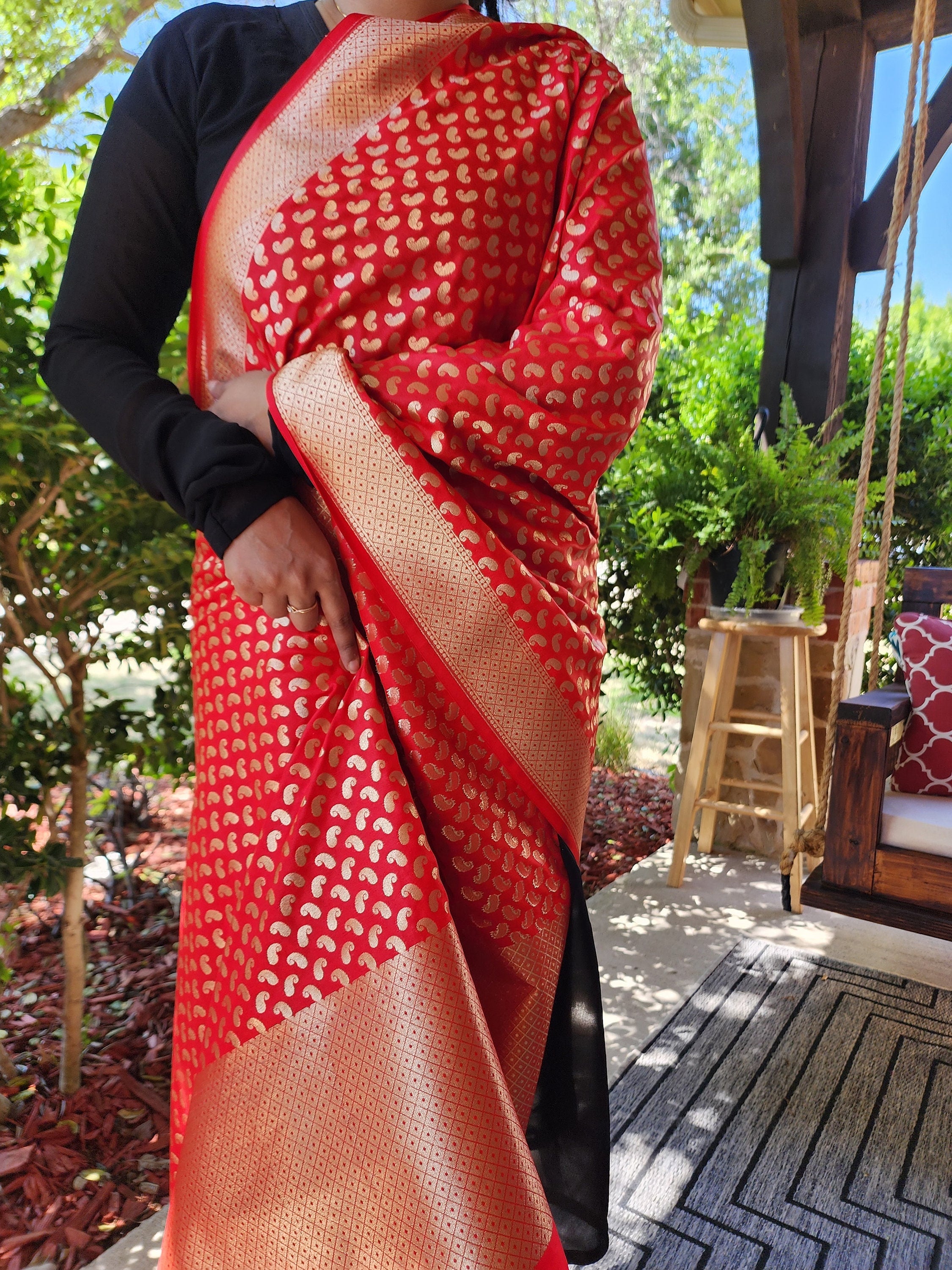 Banarasi Silk Red Color Dupatta with gold handweaving
