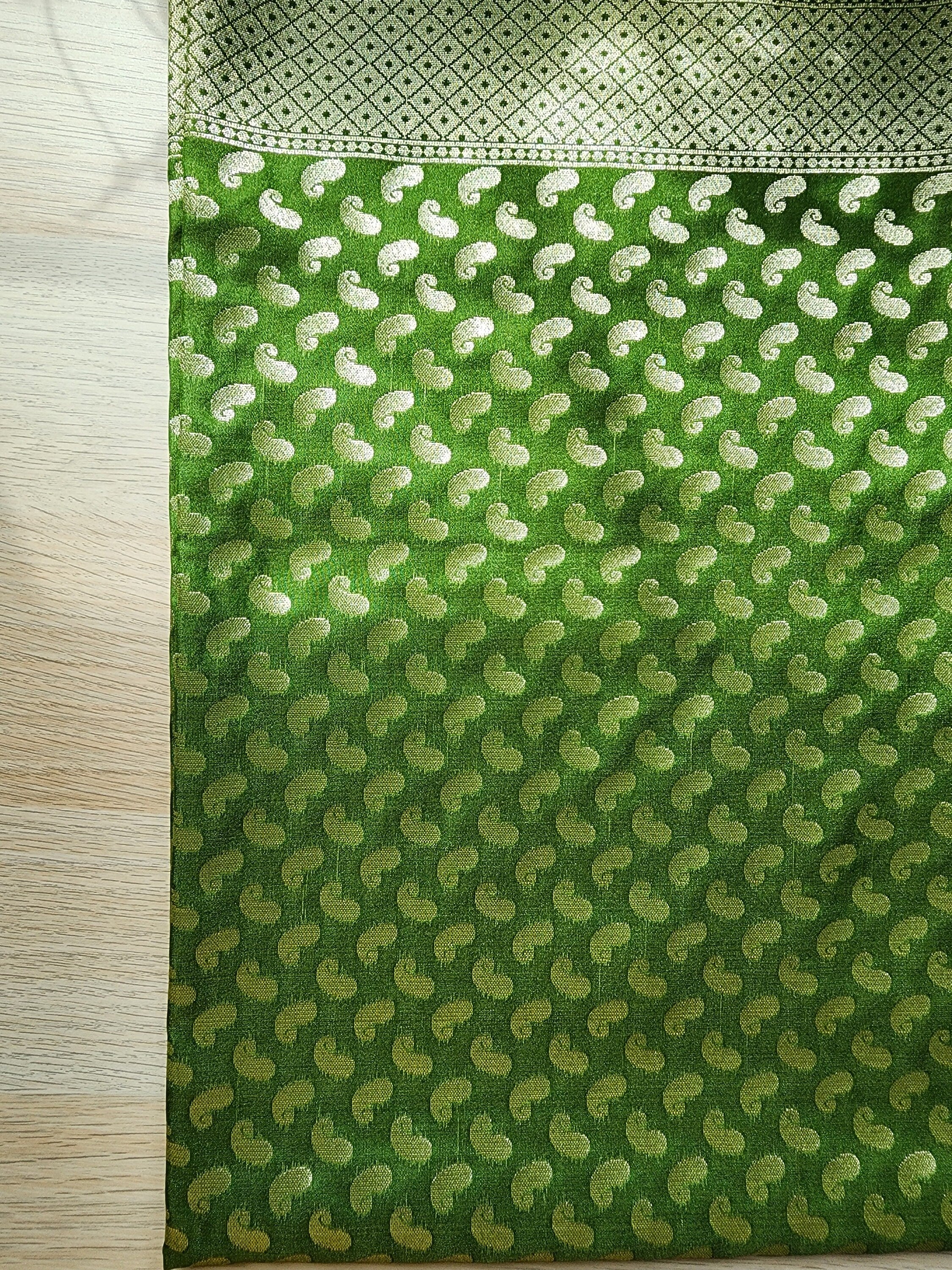 Light Green Banarasi Silk Dupatta with Gold Kairi Motifs and Intricate Zari Border