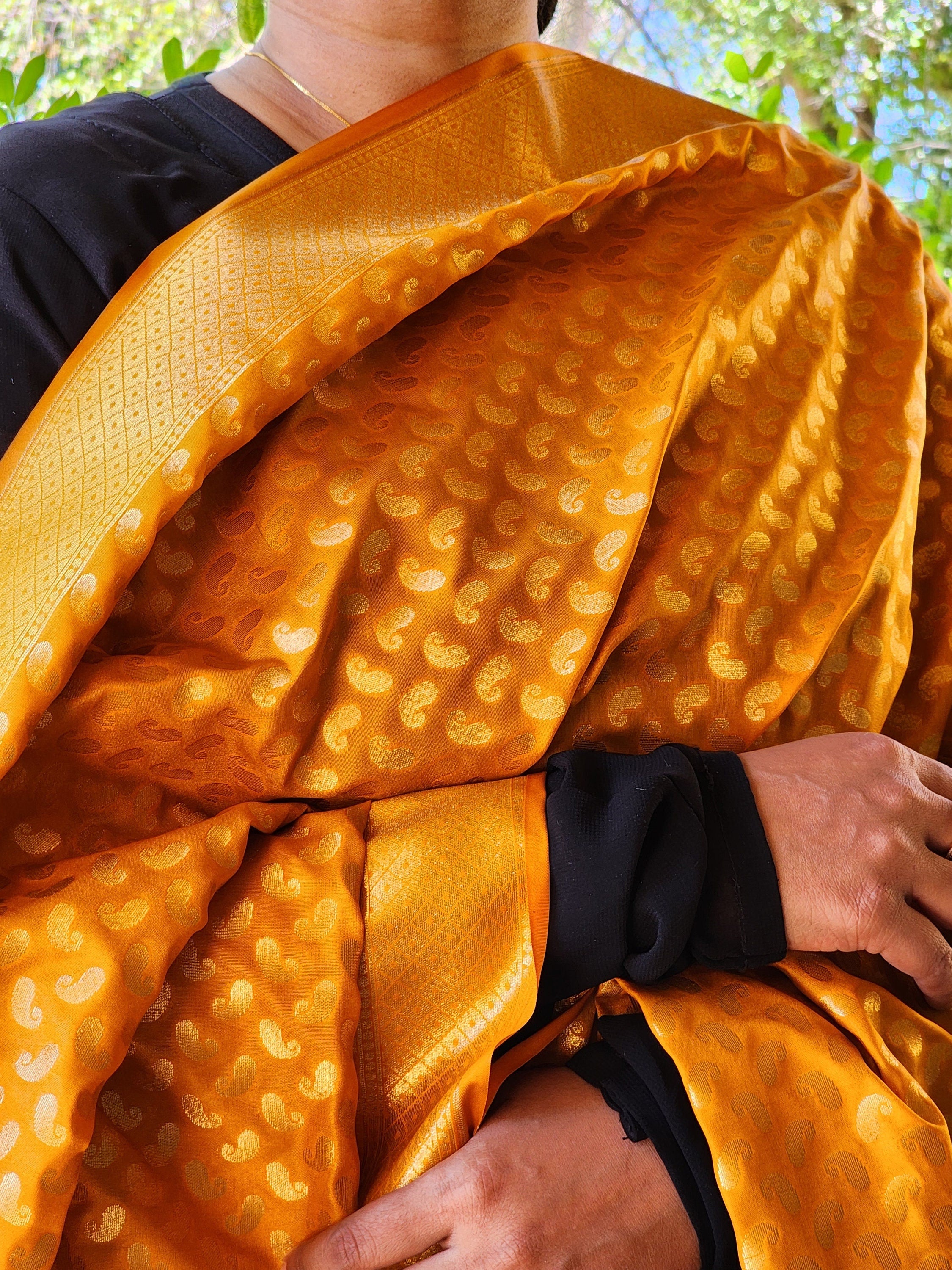 Mustard Yellow Banarasi Silk Dupatta with Gold Kairi Motifs and Intricate Zari Border