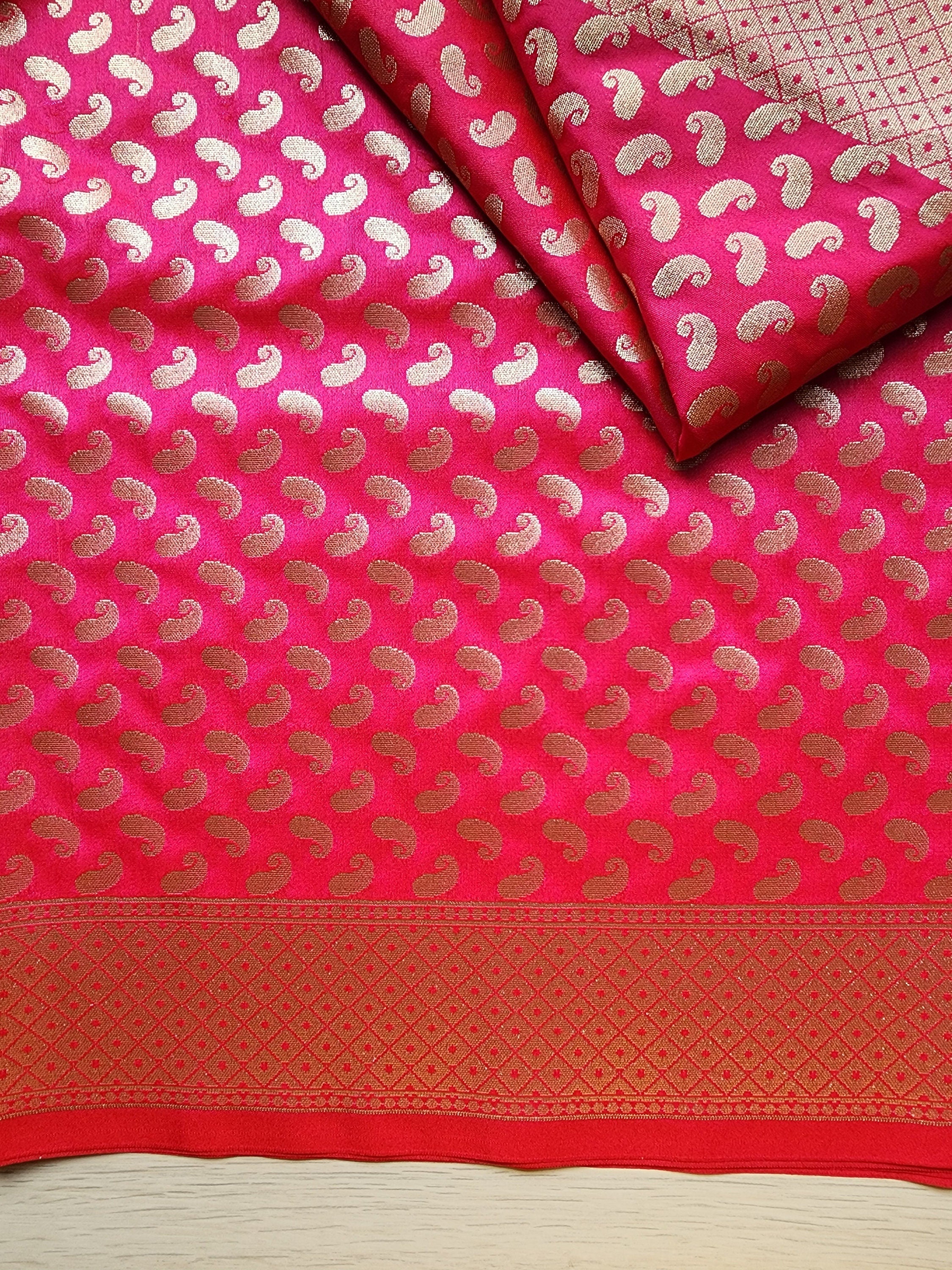Banarasi Silk Bubble Gum Pink Dupatta with gold handweaving