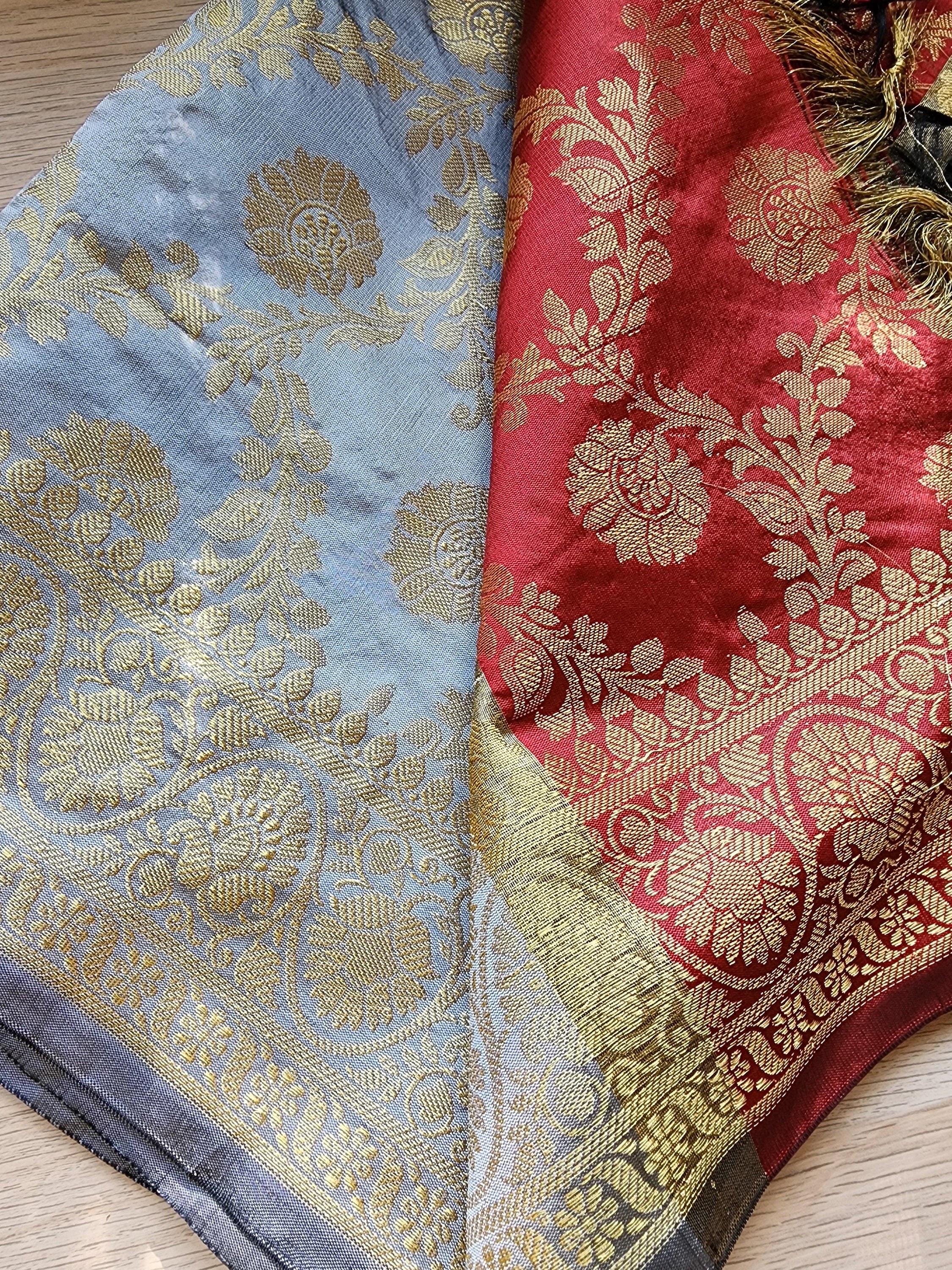 Banarasi Gray and Red Dual Color Silk Dupatta with gold weaving