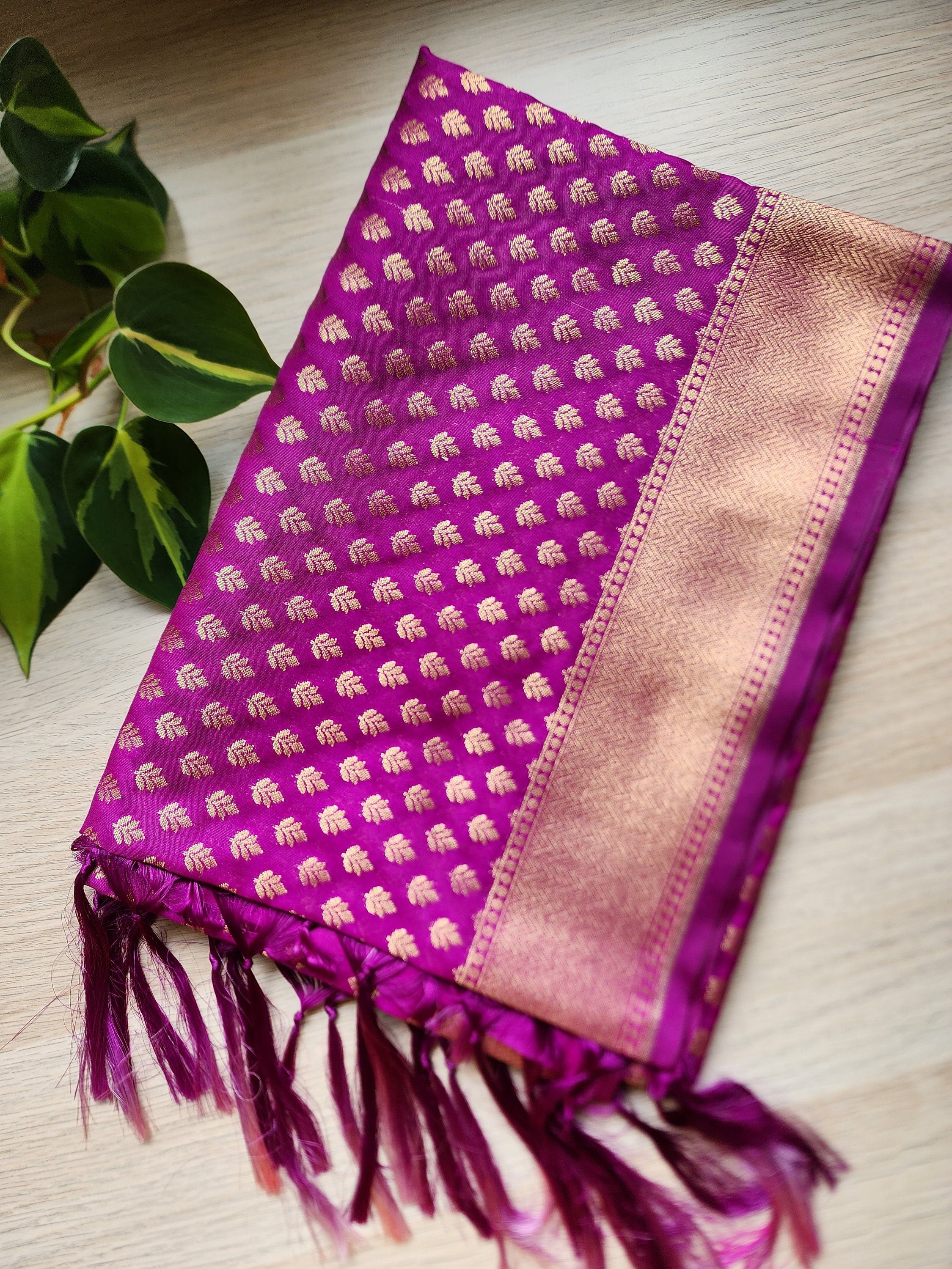 Banarasi Silk Purple Color Dupatta with gold handweaving