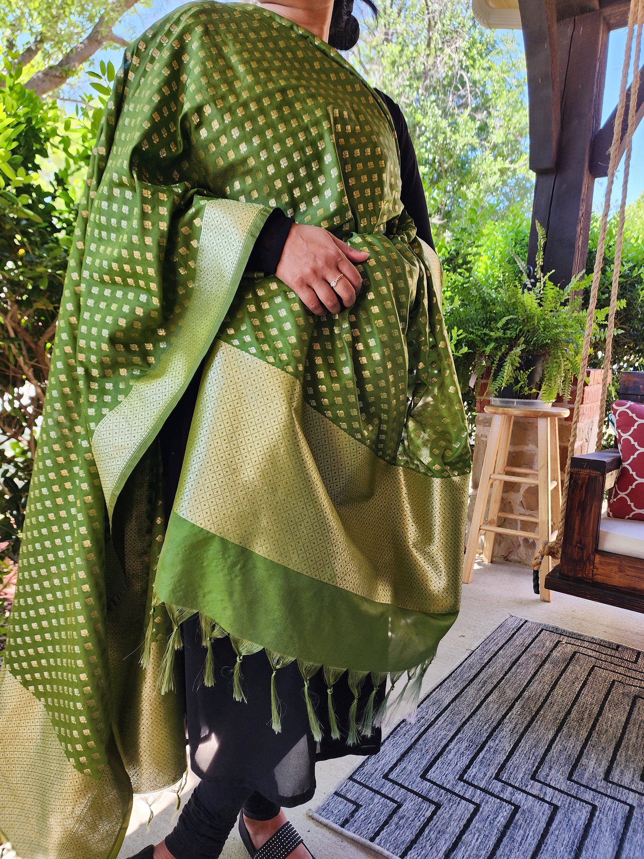 Banarasi Silk Light Green Dupatta with gold handweaving