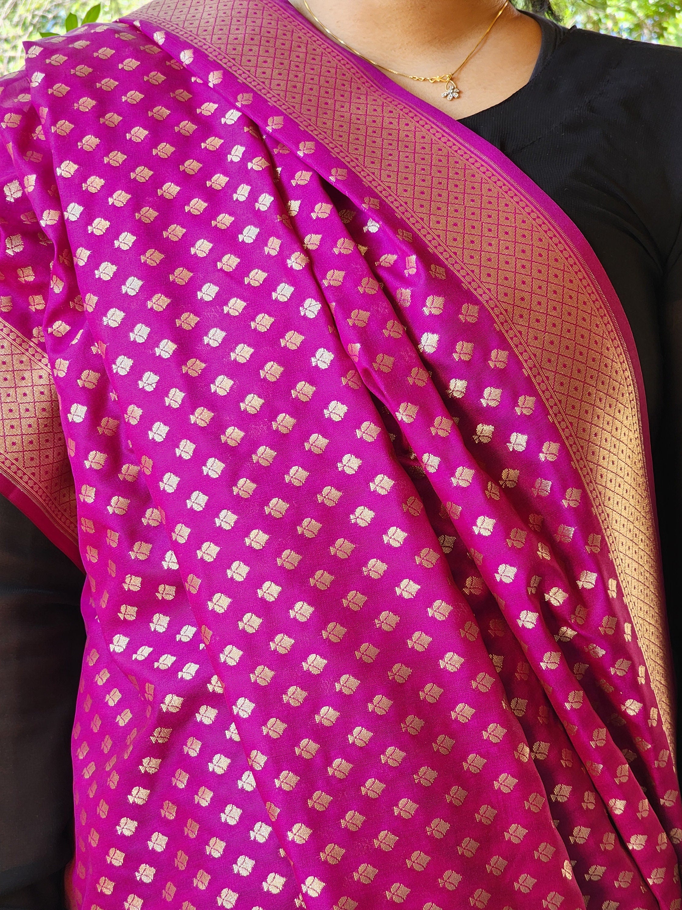Purple Banarasi Silk Dupatta with Gold Leaf Motifs and Intricate Zari Border