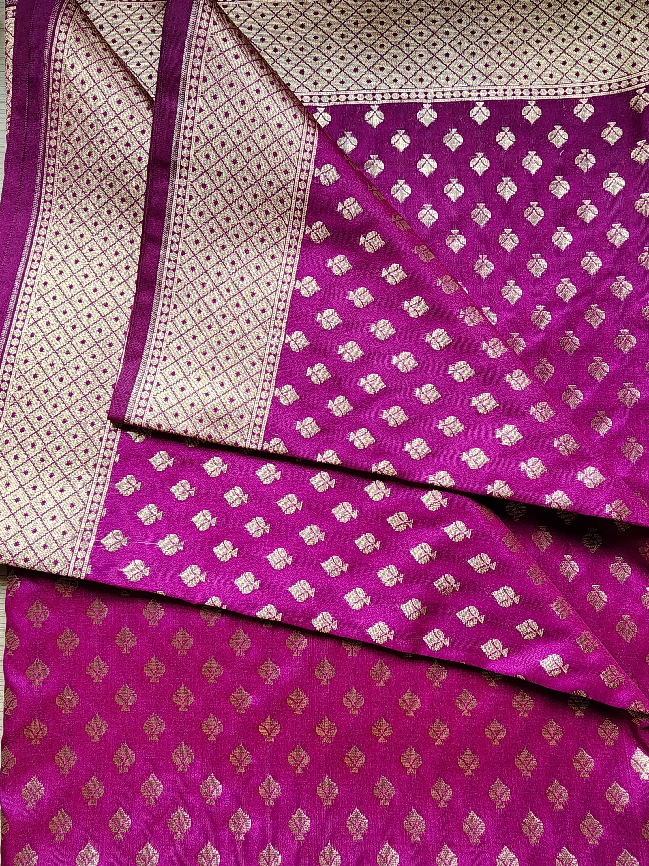 Purple Banarasi Silk Dupatta with Gold Leaf Motifs and Intricate Zari Border