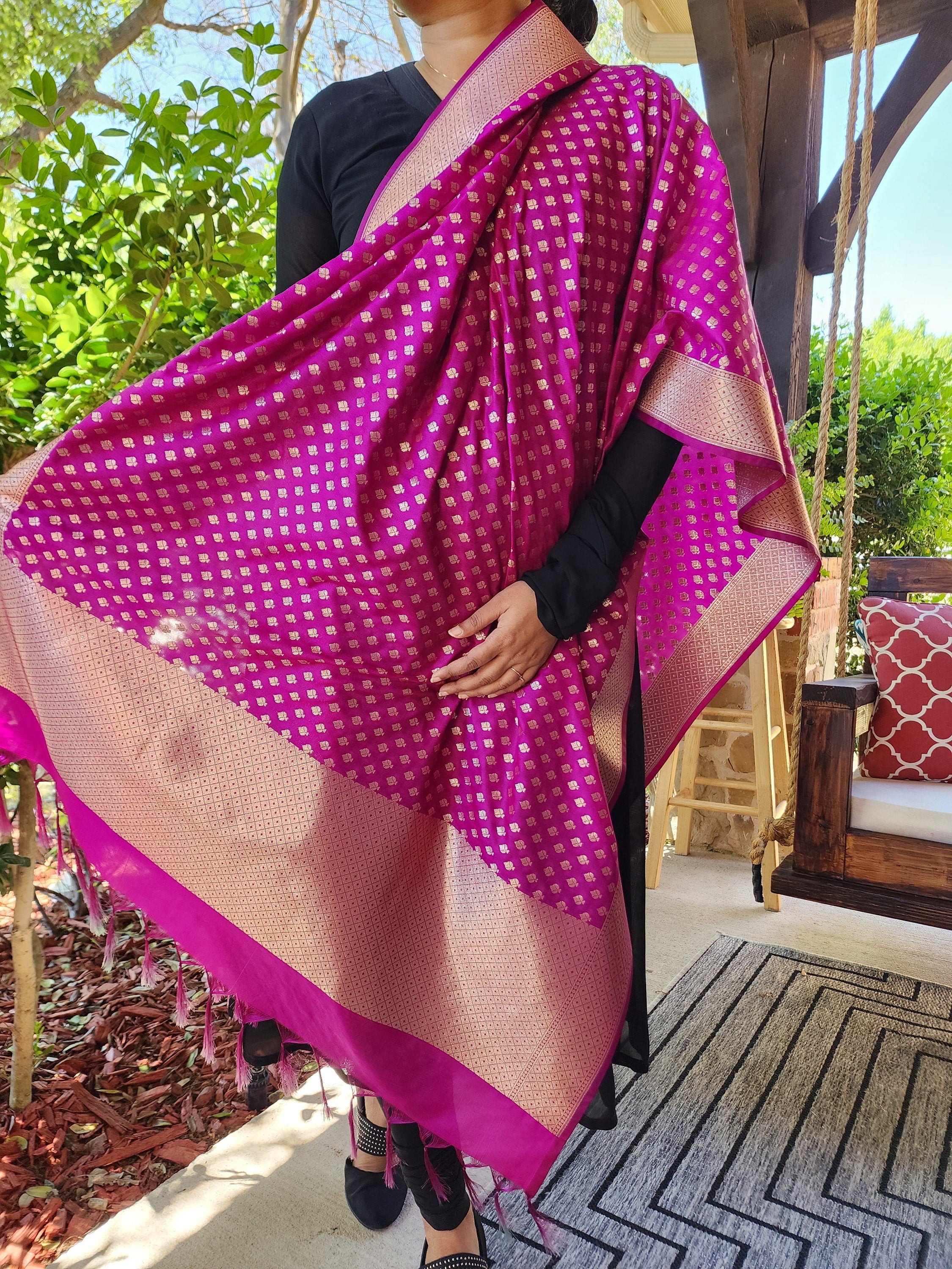 Banarasi Silk Purple Color Dupatta with gold handweaving
