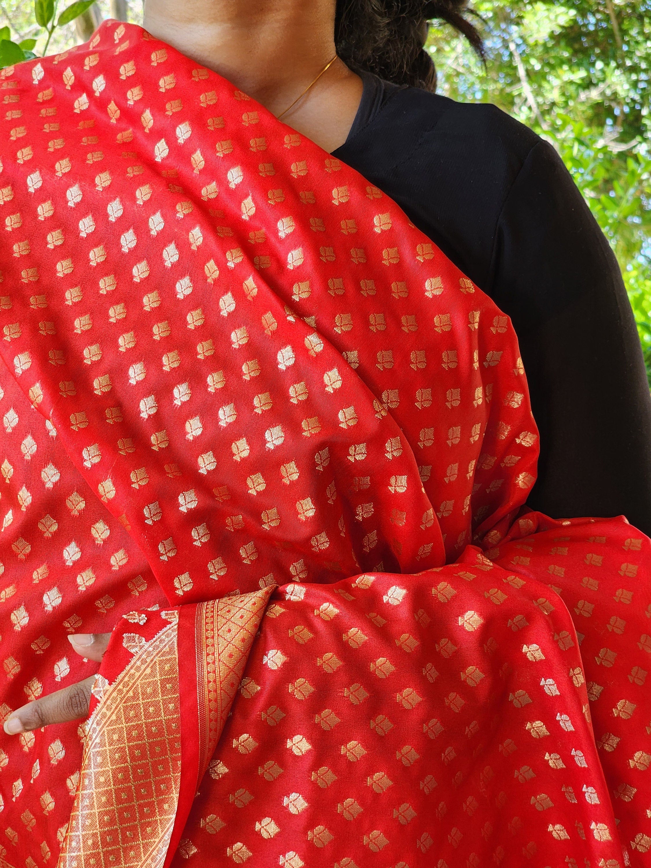 Banarasi Silk Red Color Dupatta with gold handweaving