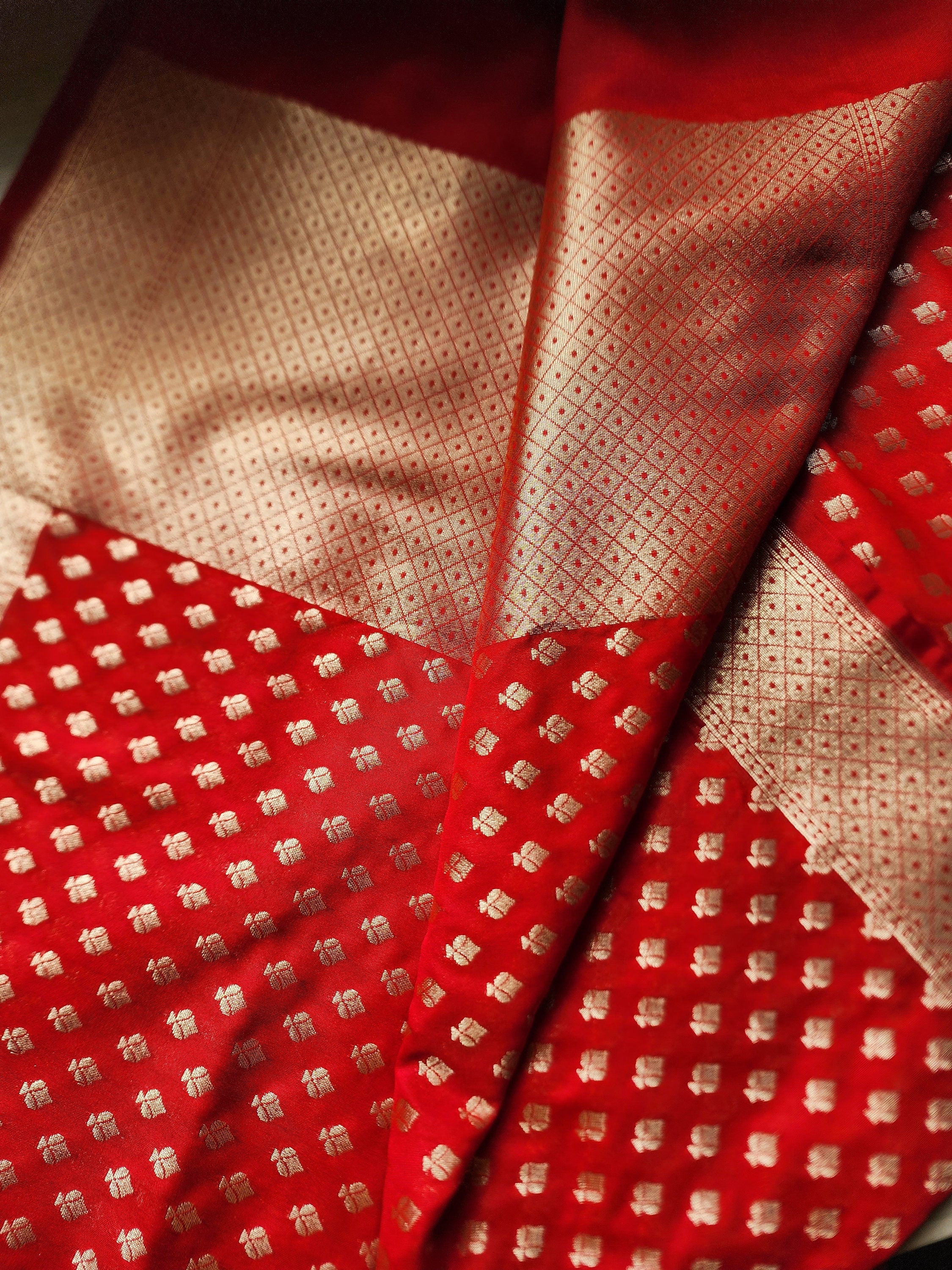 Banarasi Silk Red Color Dupatta with gold handweaving