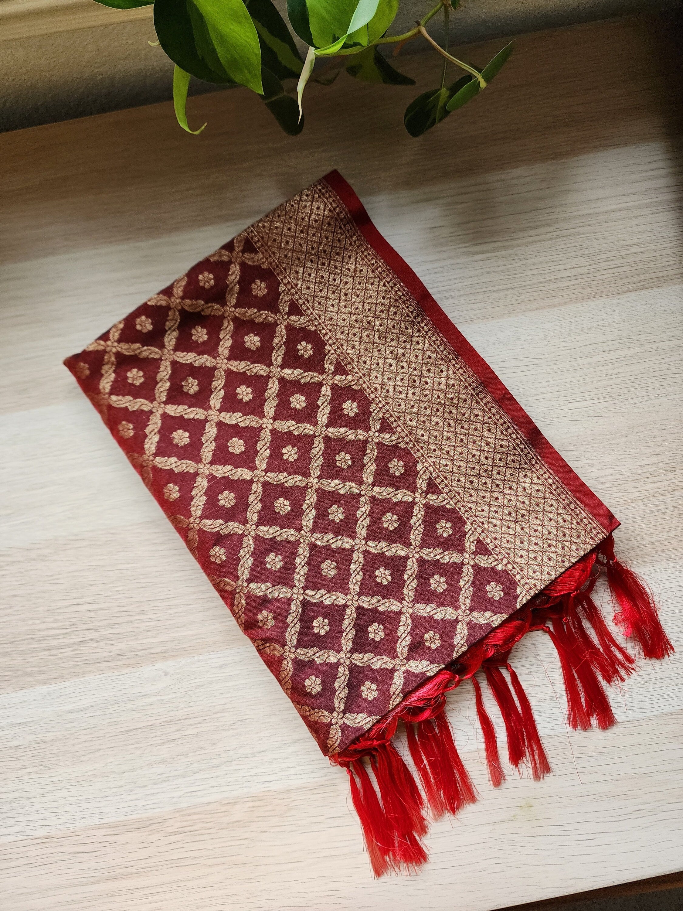 Banarasi Silk Brown Dupatta with handwoven Golden threads