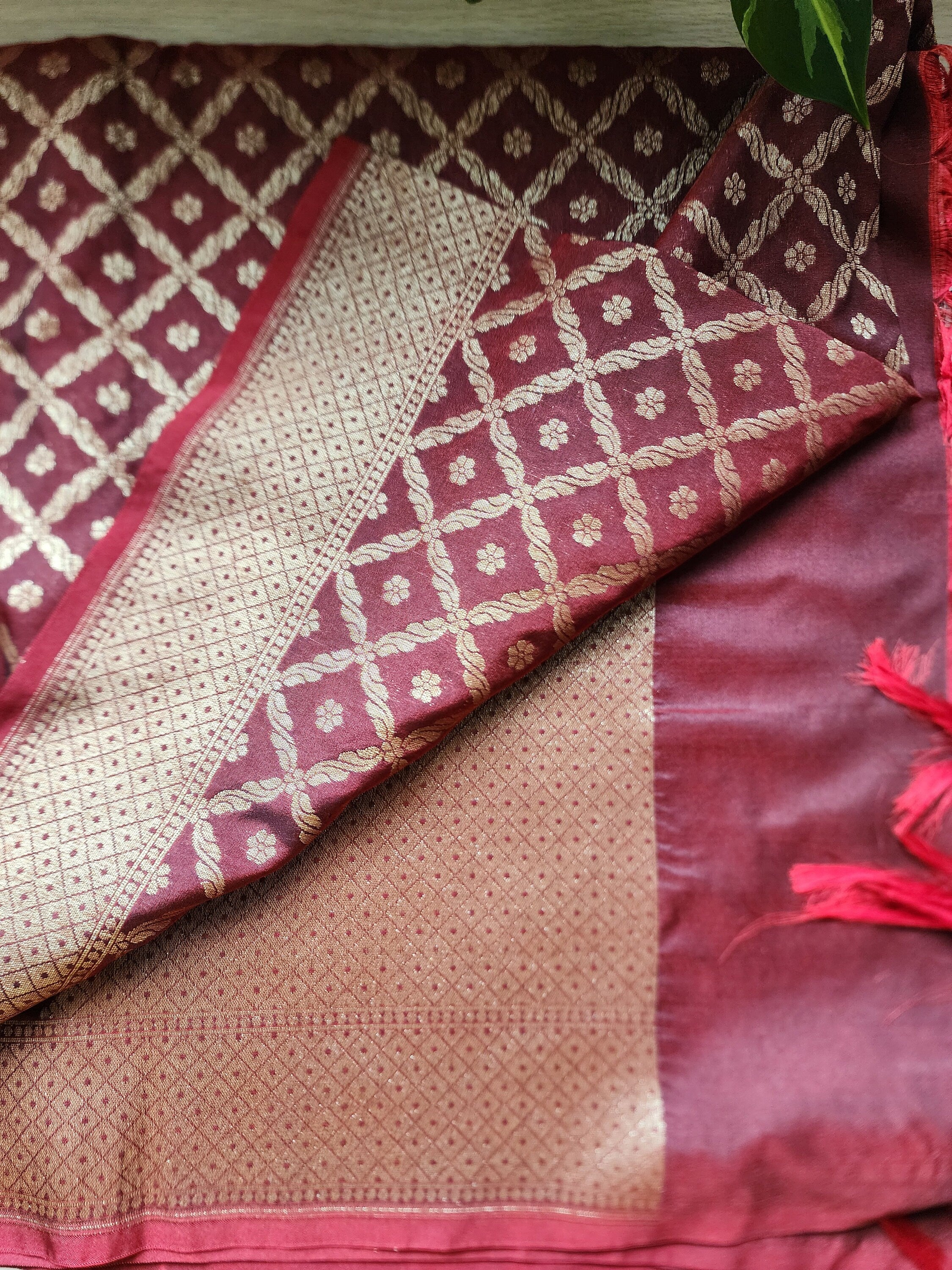 Banarasi Silk Brown Dupatta with handwoven Golden threads