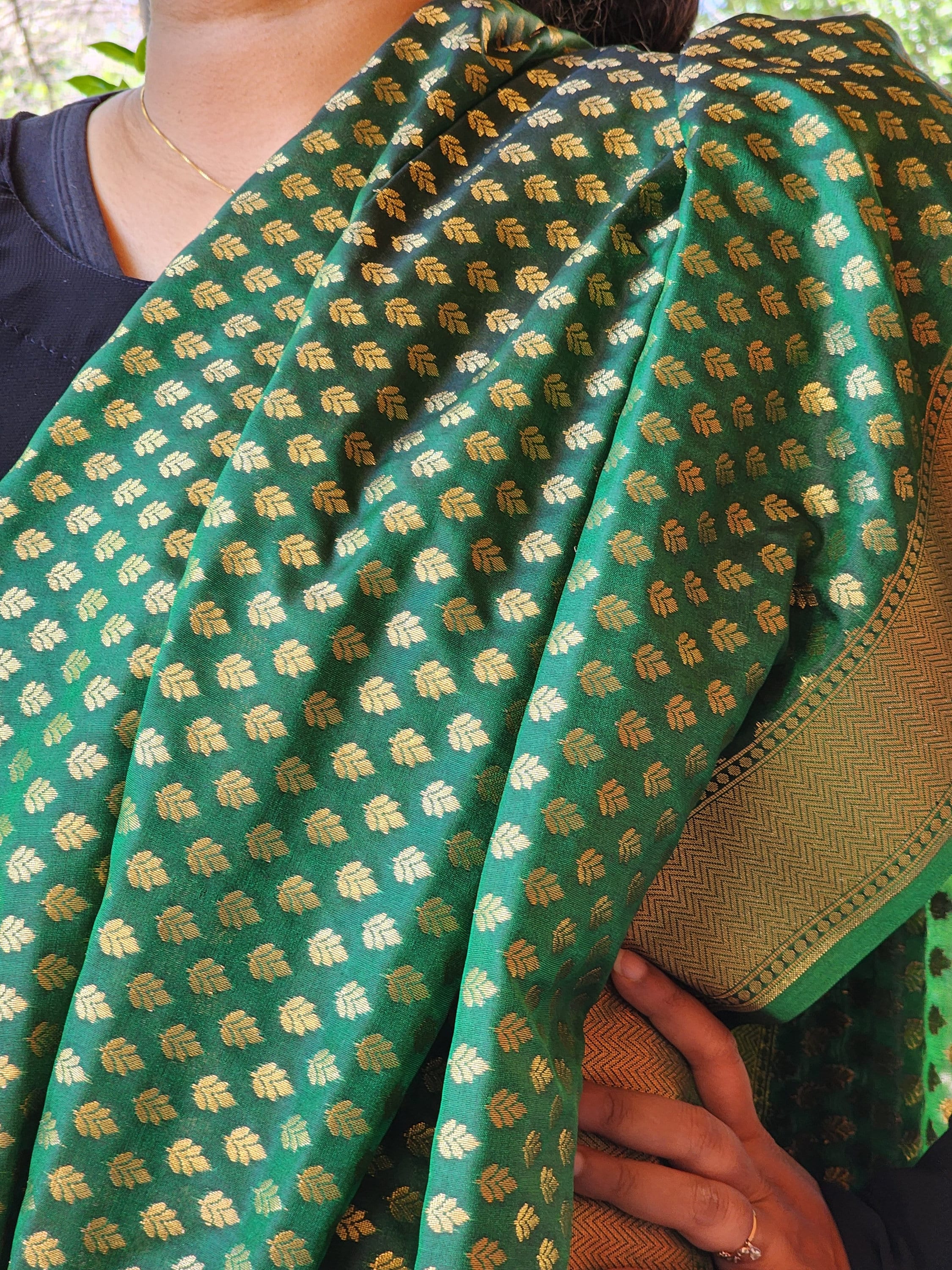 Banarasi Silk Dark Green Dupatta with gold handweaving