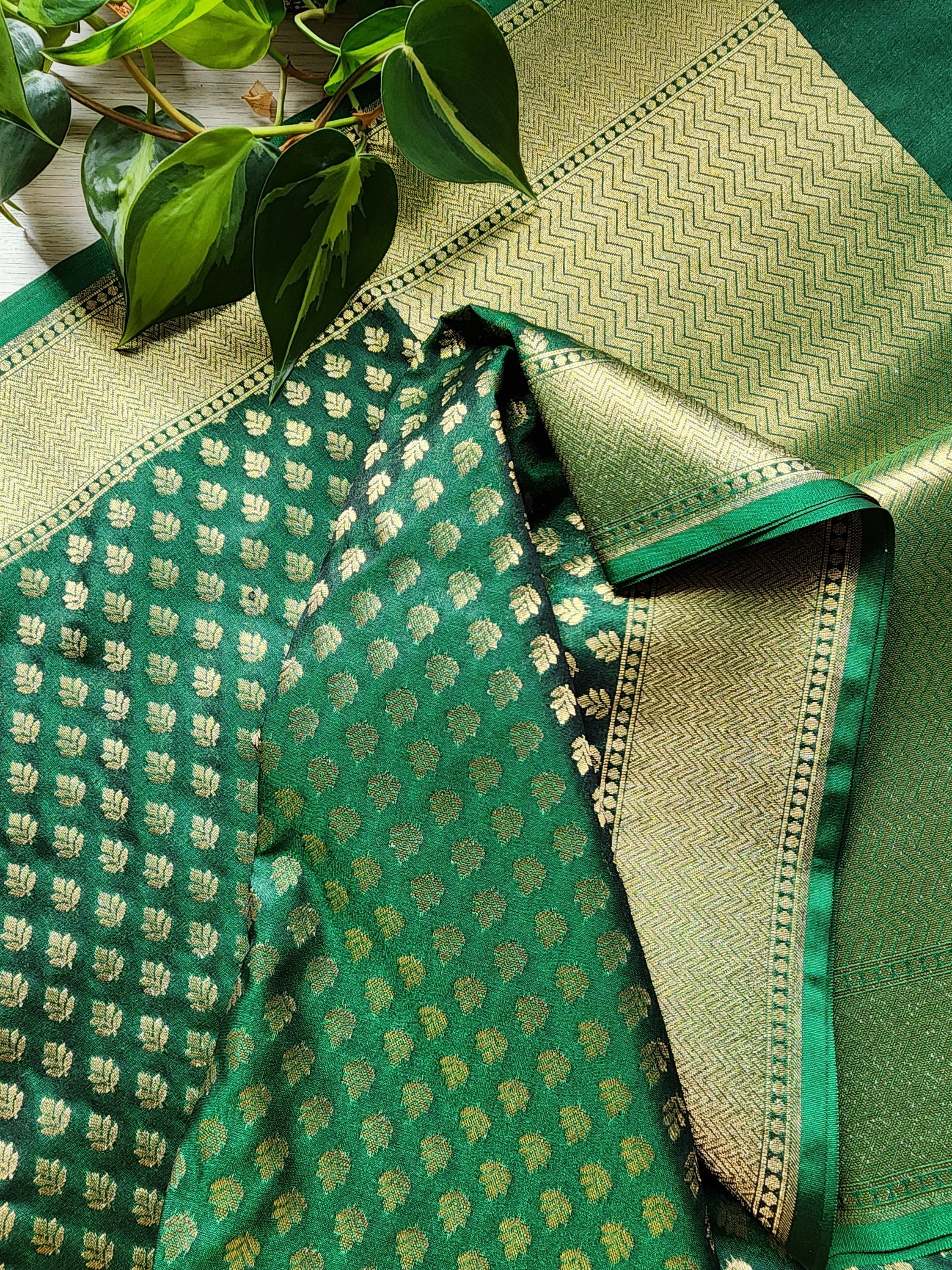 Banarasi Silk Dark Green Dupatta with gold handweaving
