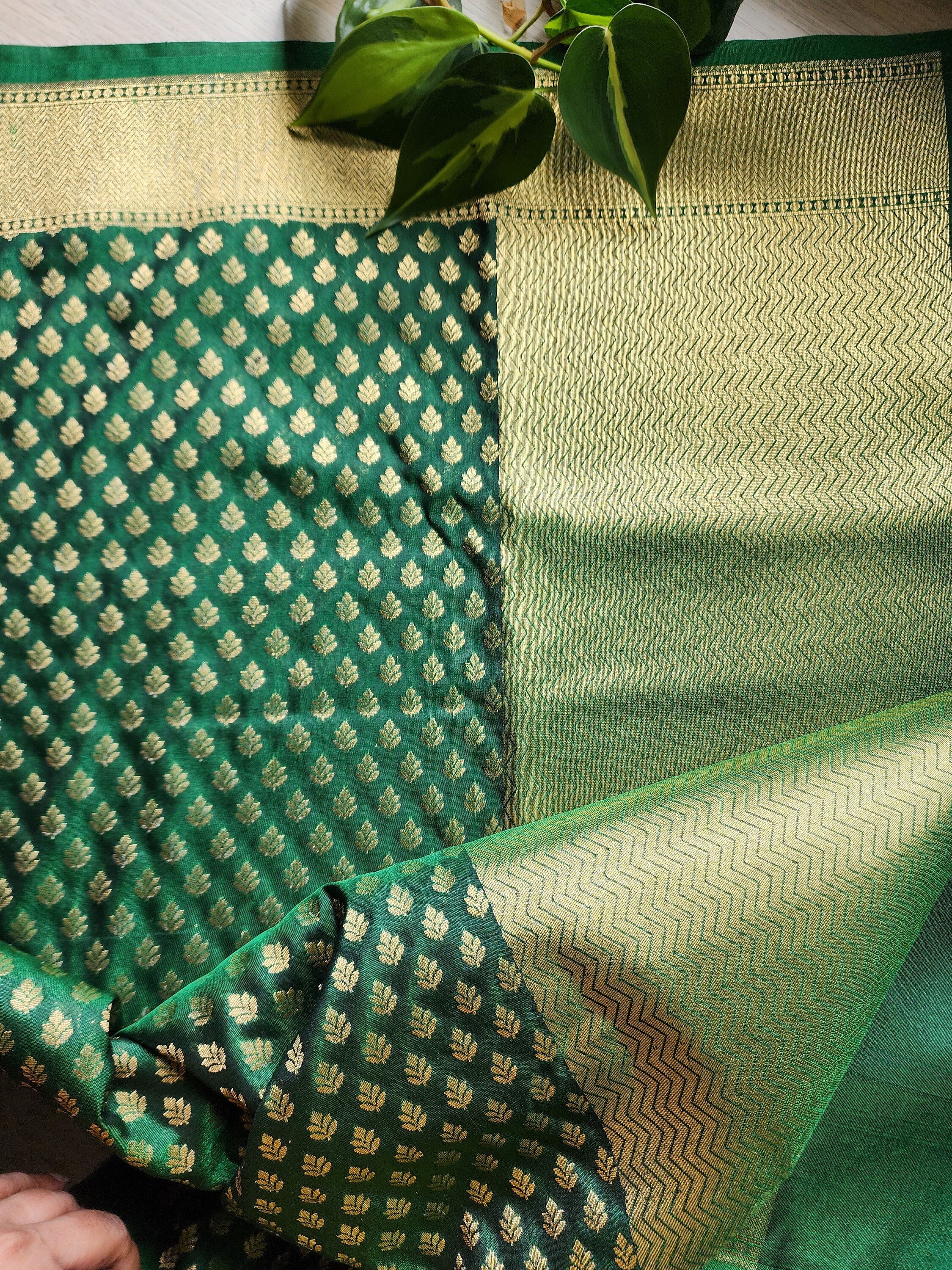 Banarasi Silk Dark Green Dupatta with gold handweaving