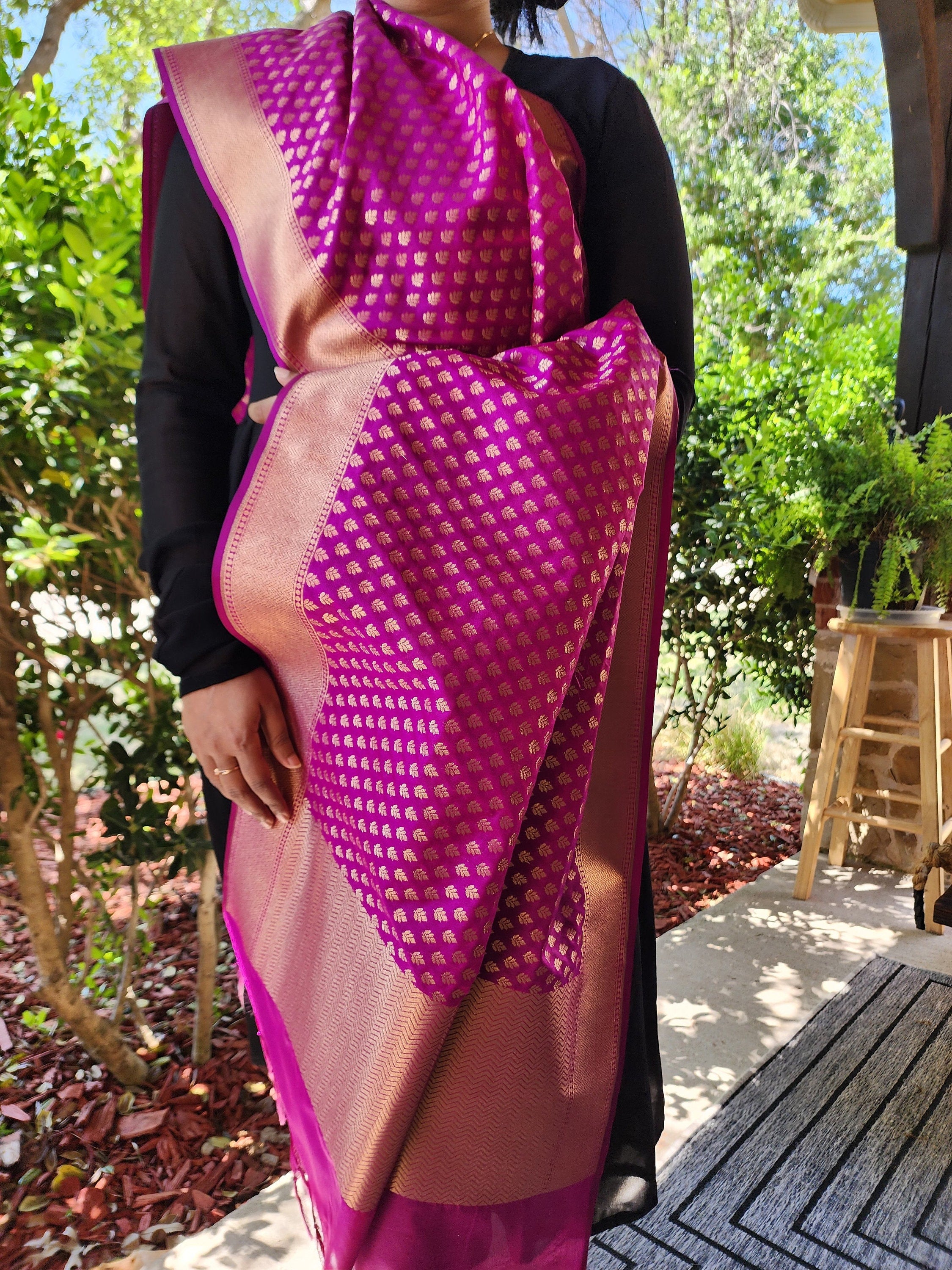 Banarasi Silk Purple Color Dupatta with gold handweaving