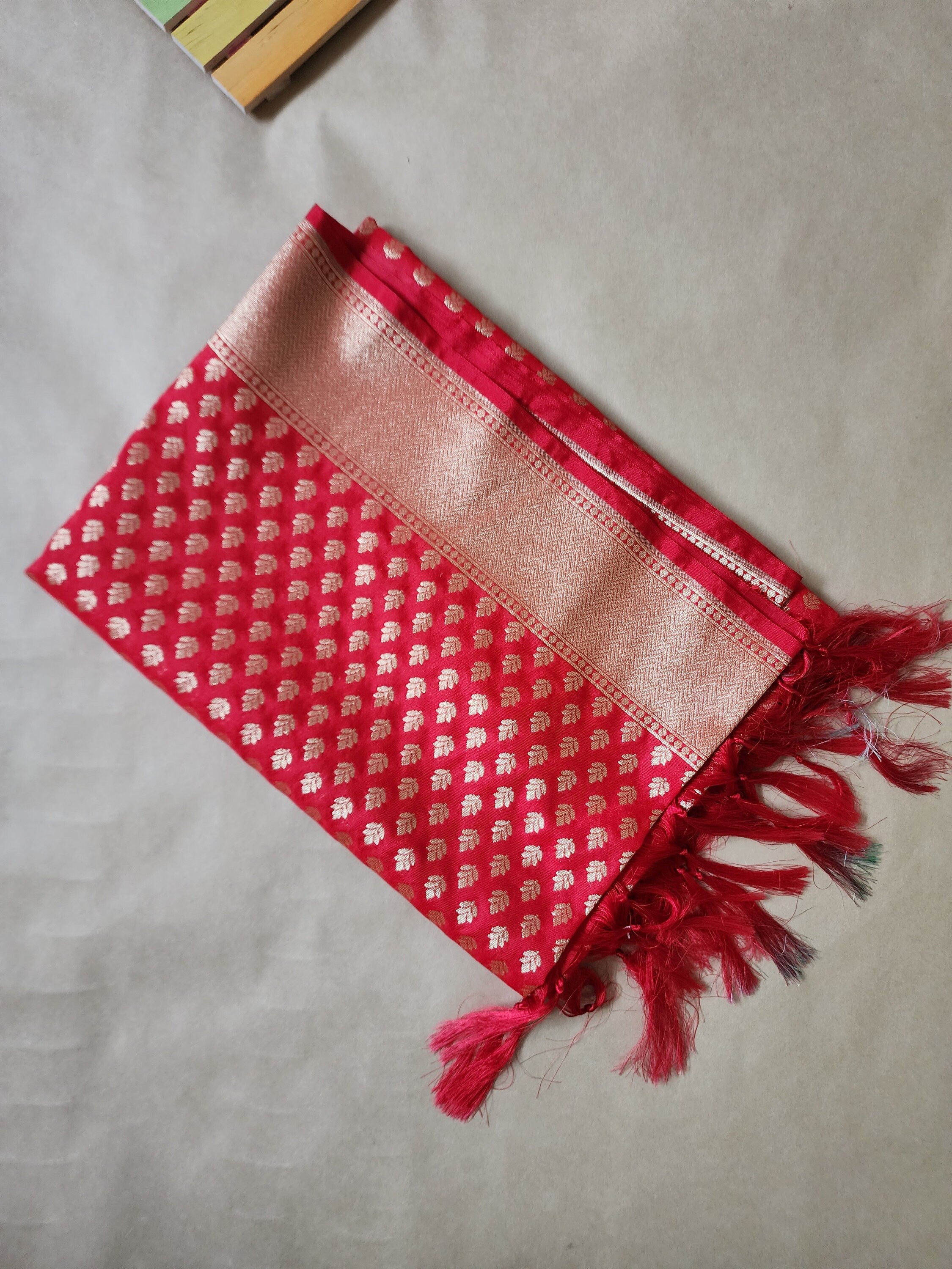 Banarasi Silk Red Color Dupatta with gold handweaving