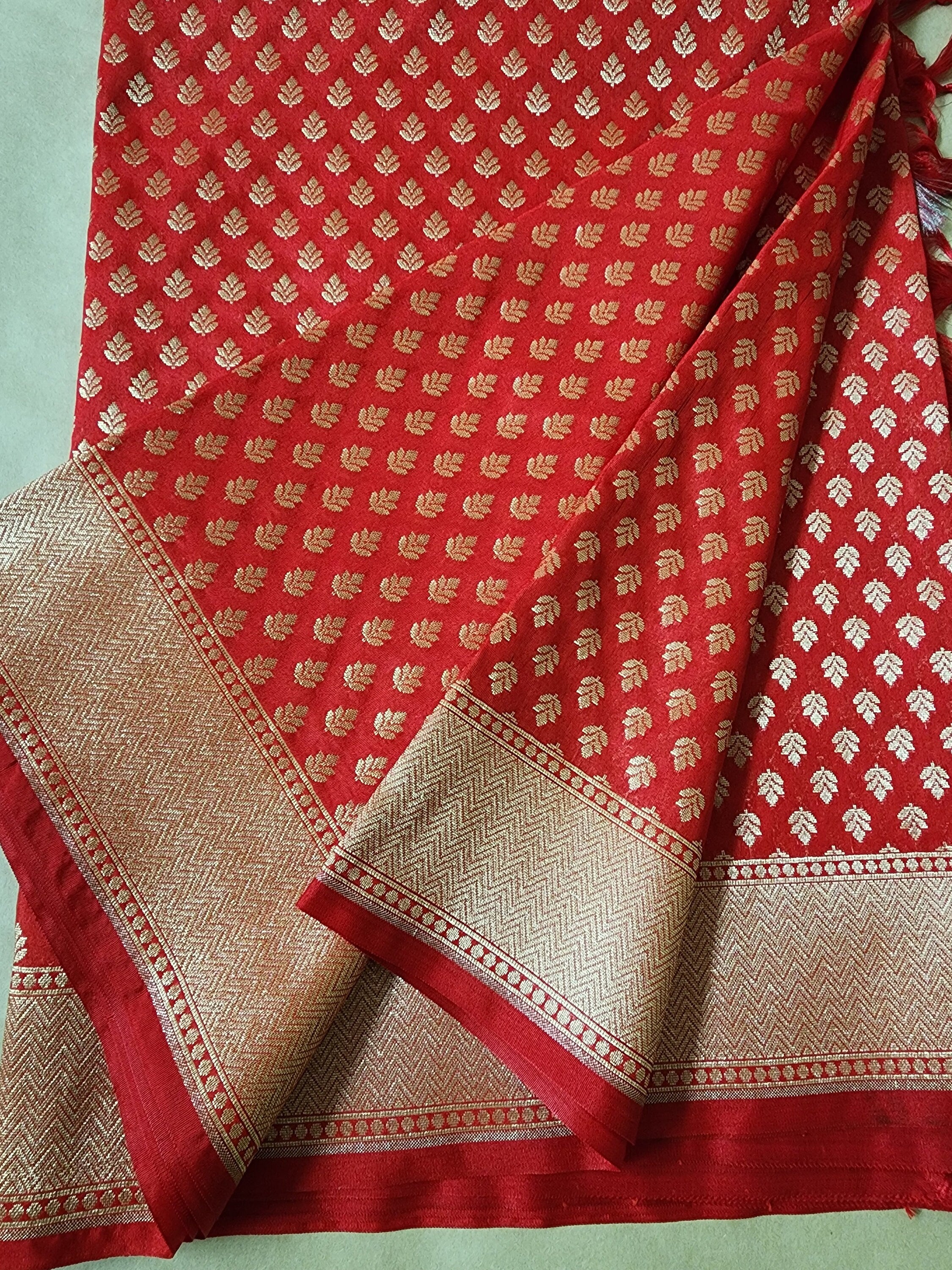 Banarasi Silk Red Color Dupatta with gold handweaving