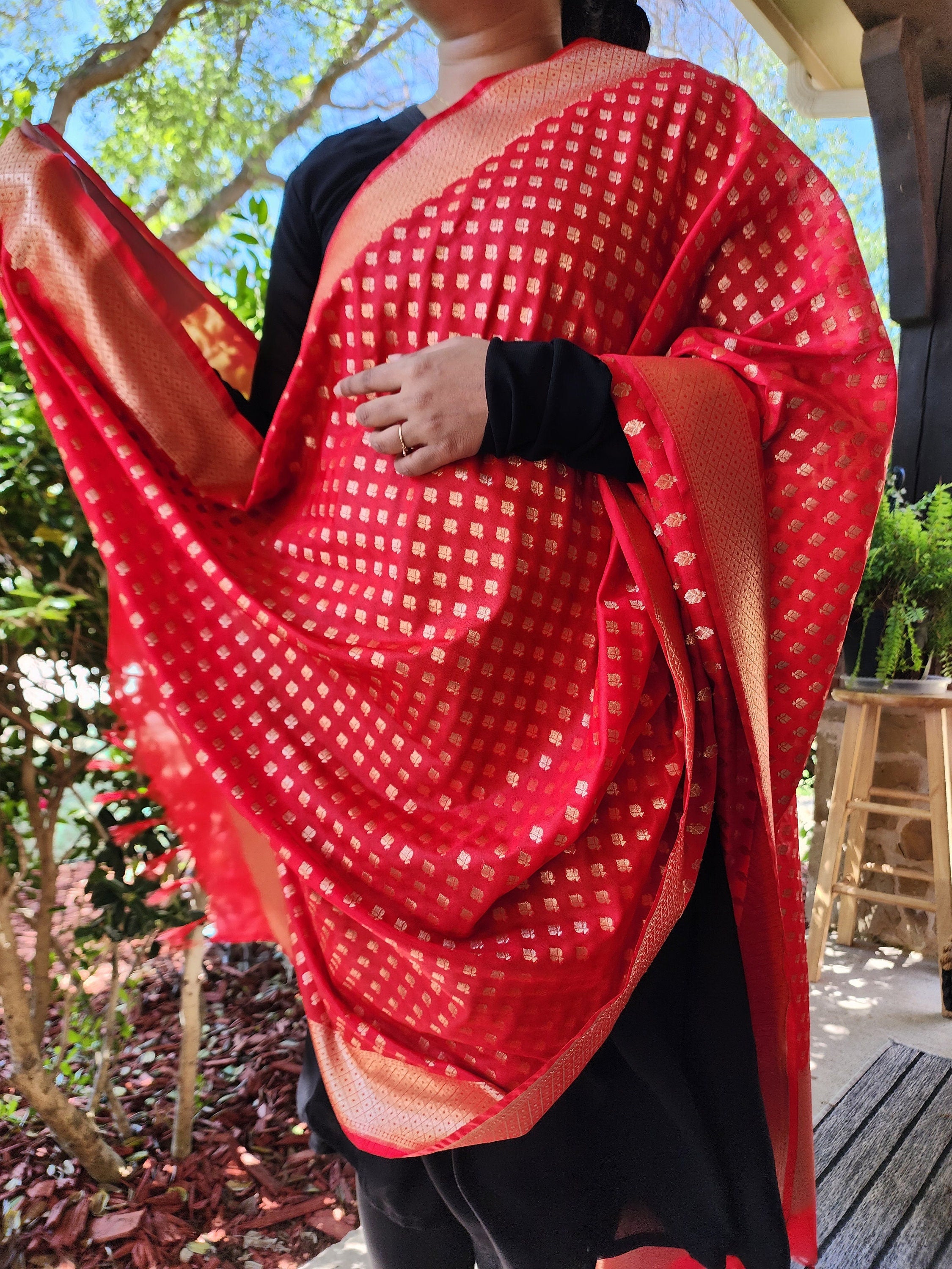 Banarasi Silk Red Color Dupatta with gold handweaving
