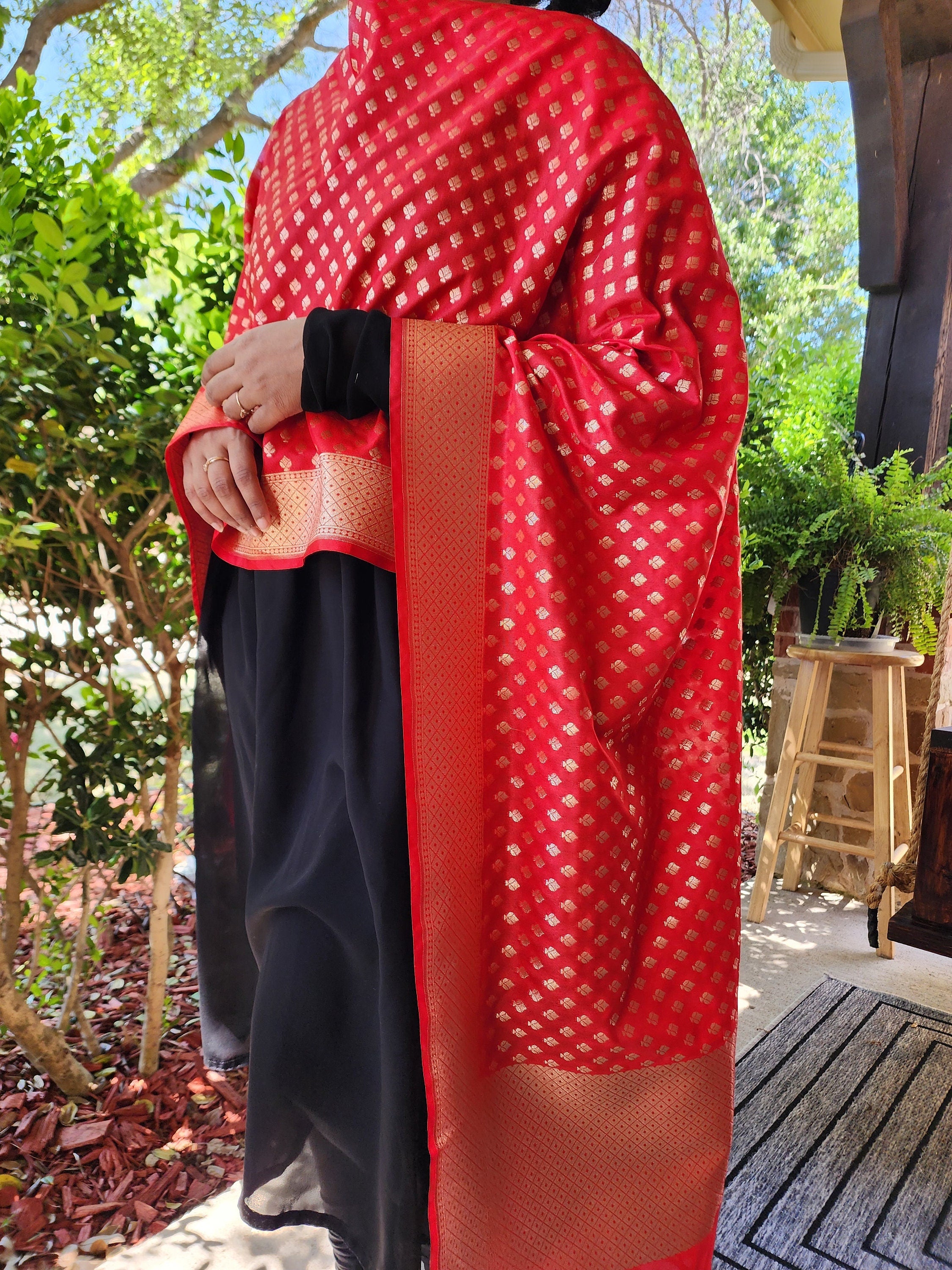 Banarasi Silk Red Color Dupatta with gold handweaving