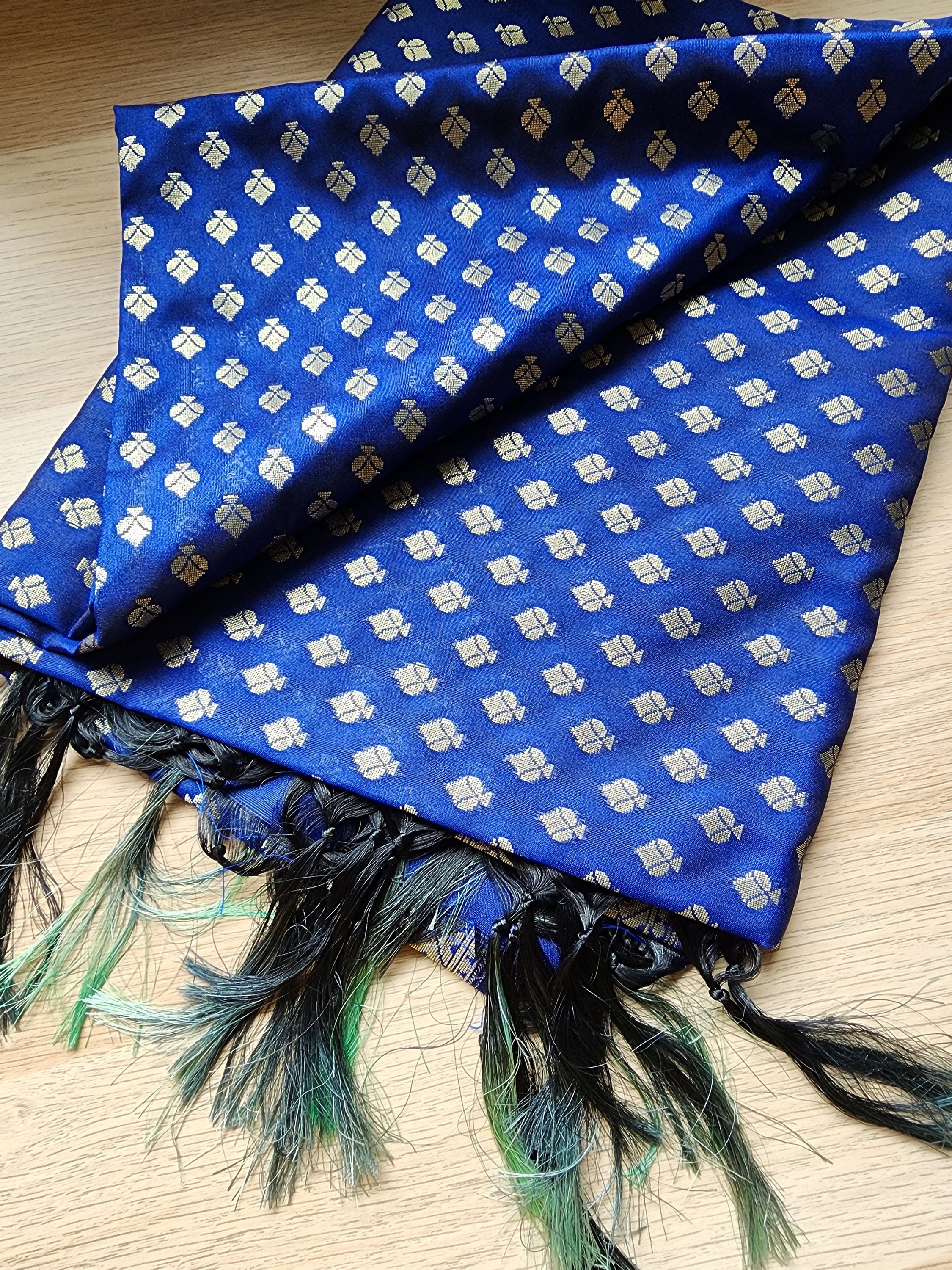 Banarasi Silk Royal Blue Dupatta with gold handweaving
