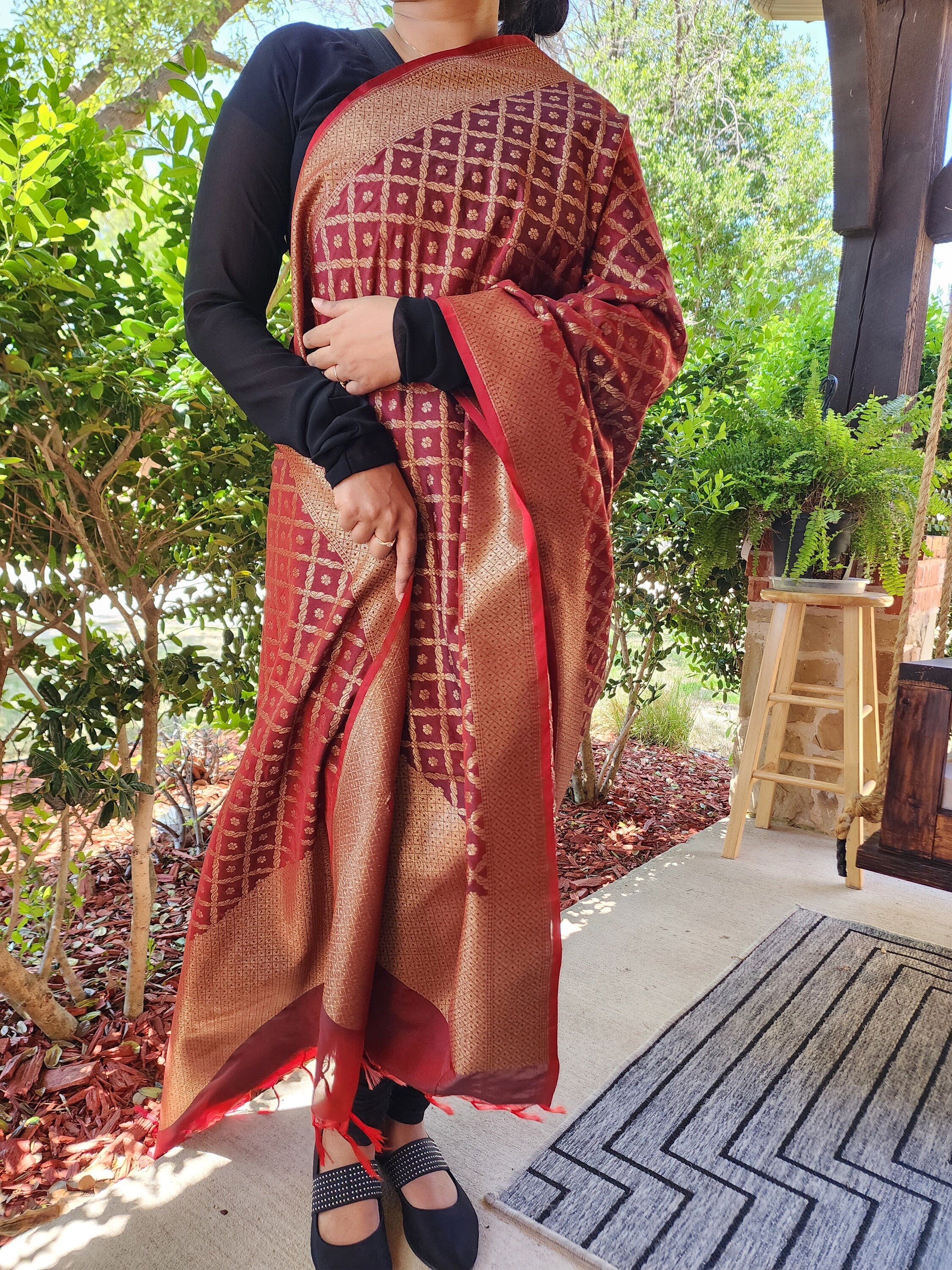 Banarasi Silk Brown Dupatta with handwoven Golden threads