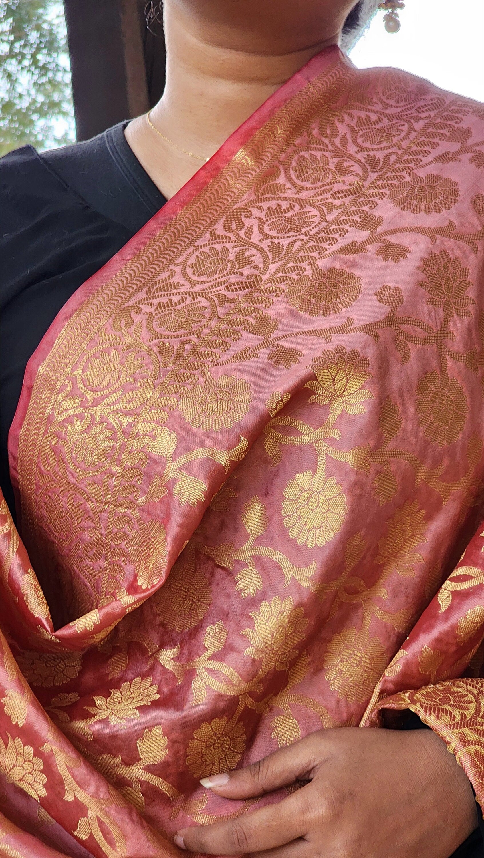 Banarasi Champagne Pink Silk Dupatta with gold weaving