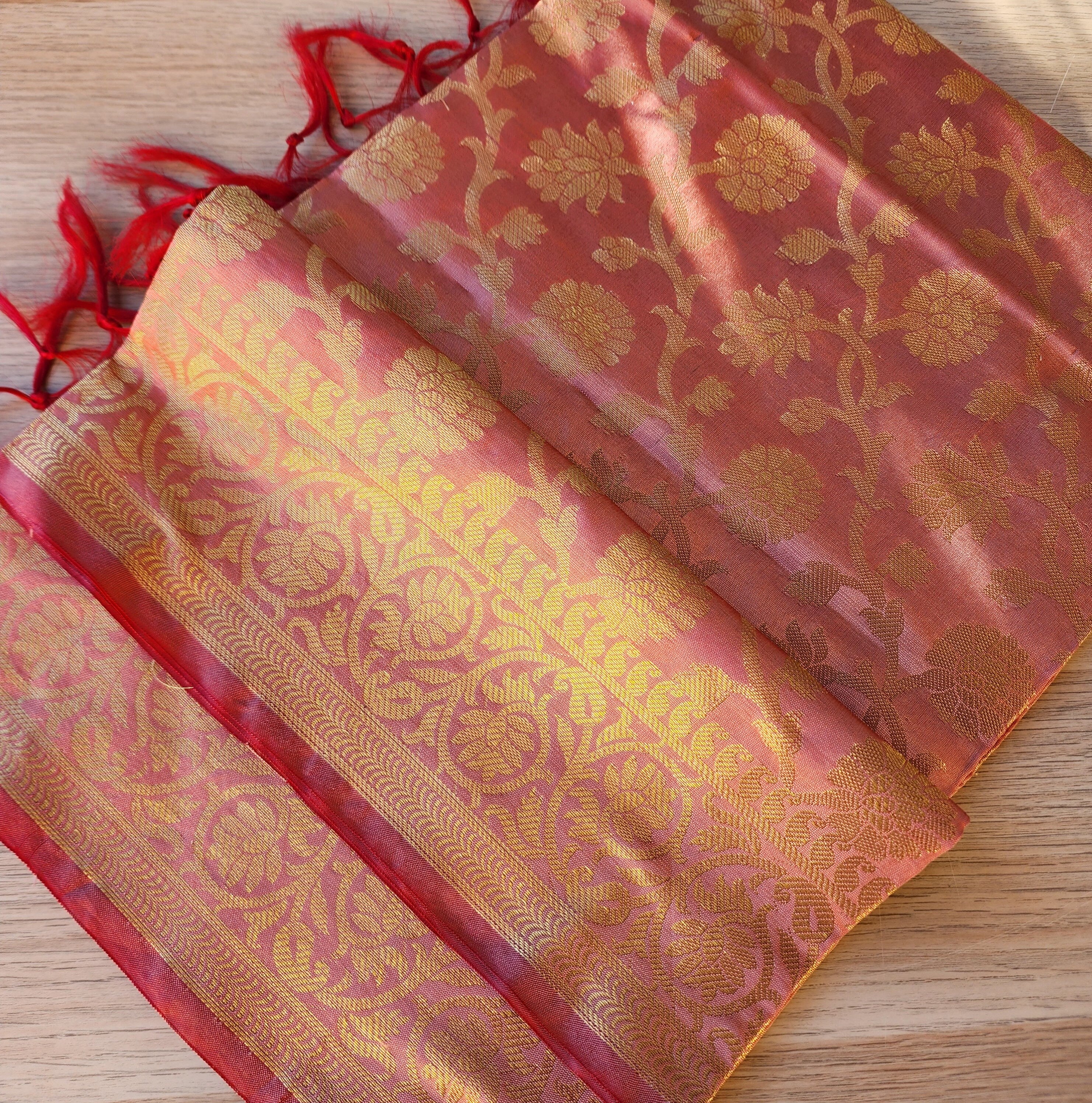 Banarasi Champagne Pink Silk Dupatta with gold weaving