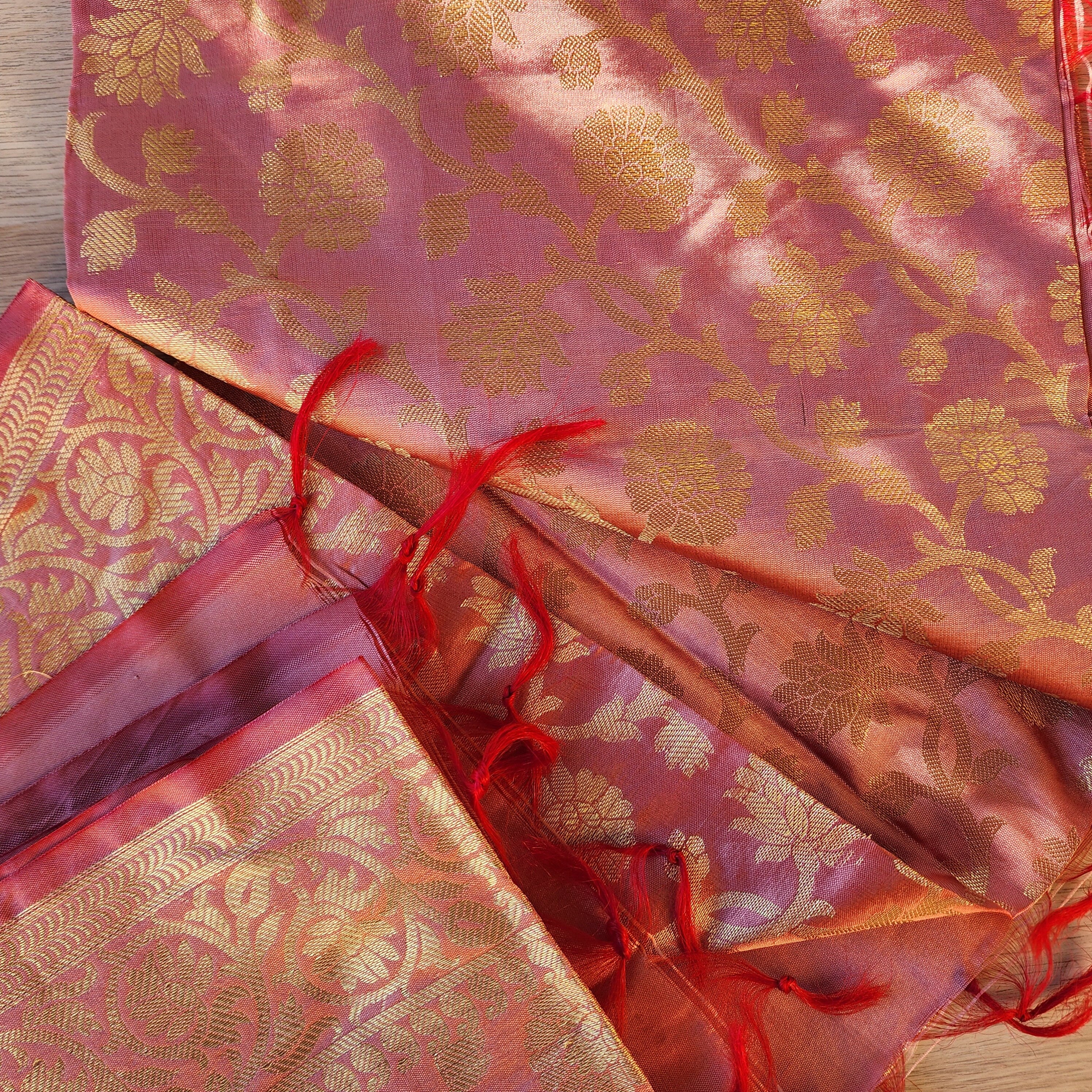Banarasi Champagne Pink Silk Dupatta with gold weaving