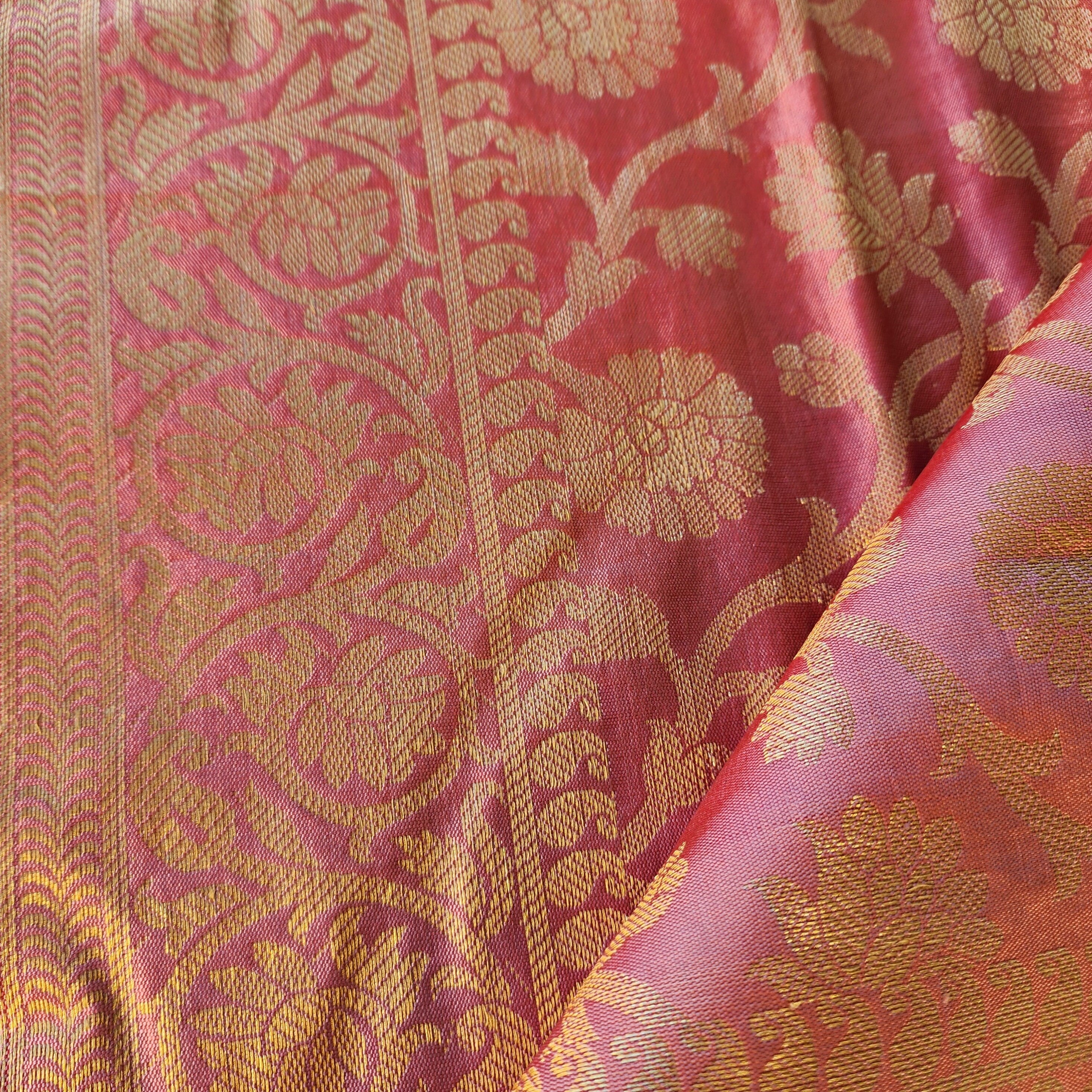 Banarasi Champagne Pink Silk Dupatta with gold weaving