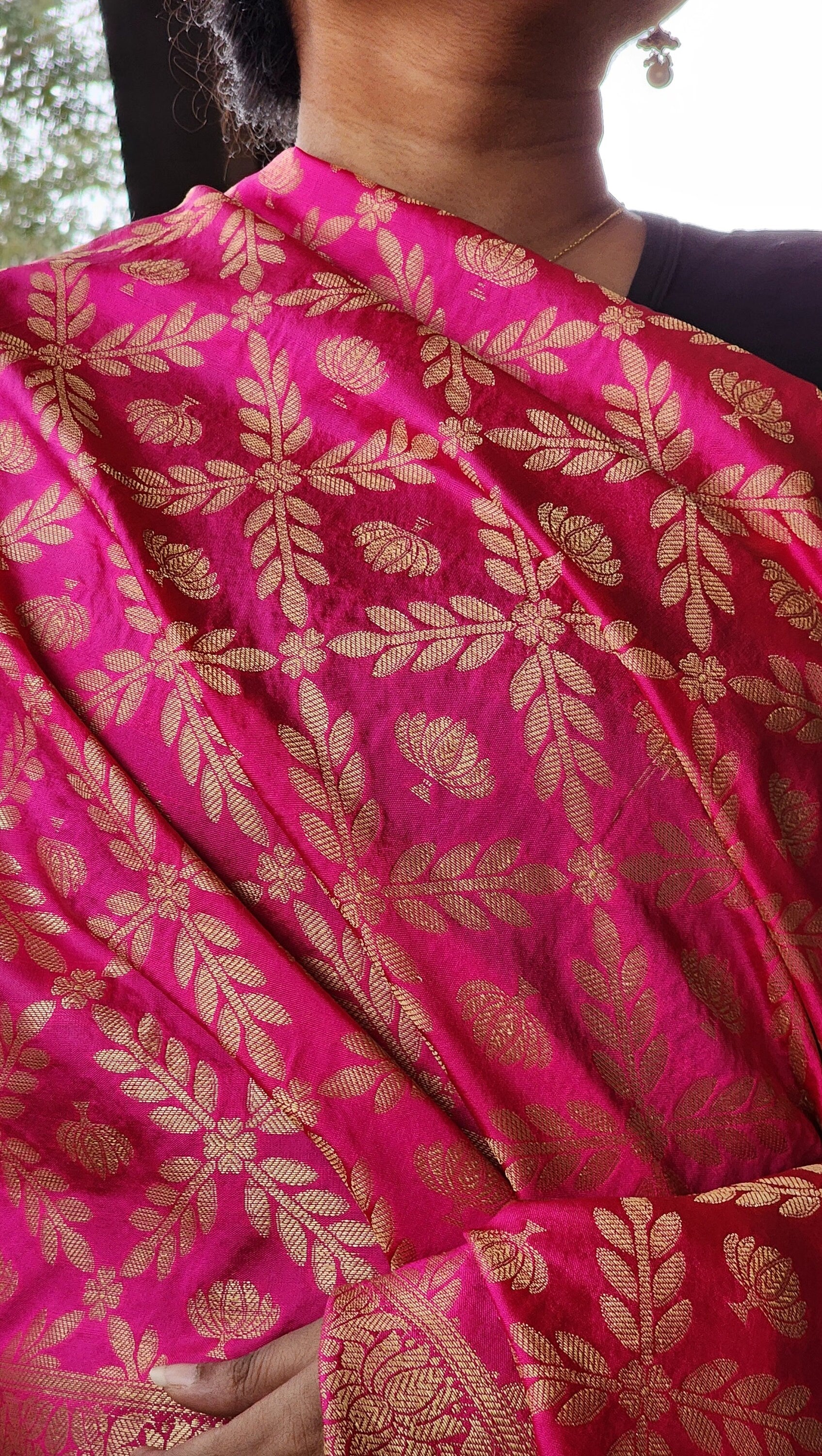Banarasi Rani Pink Dupatta with gold handweaving