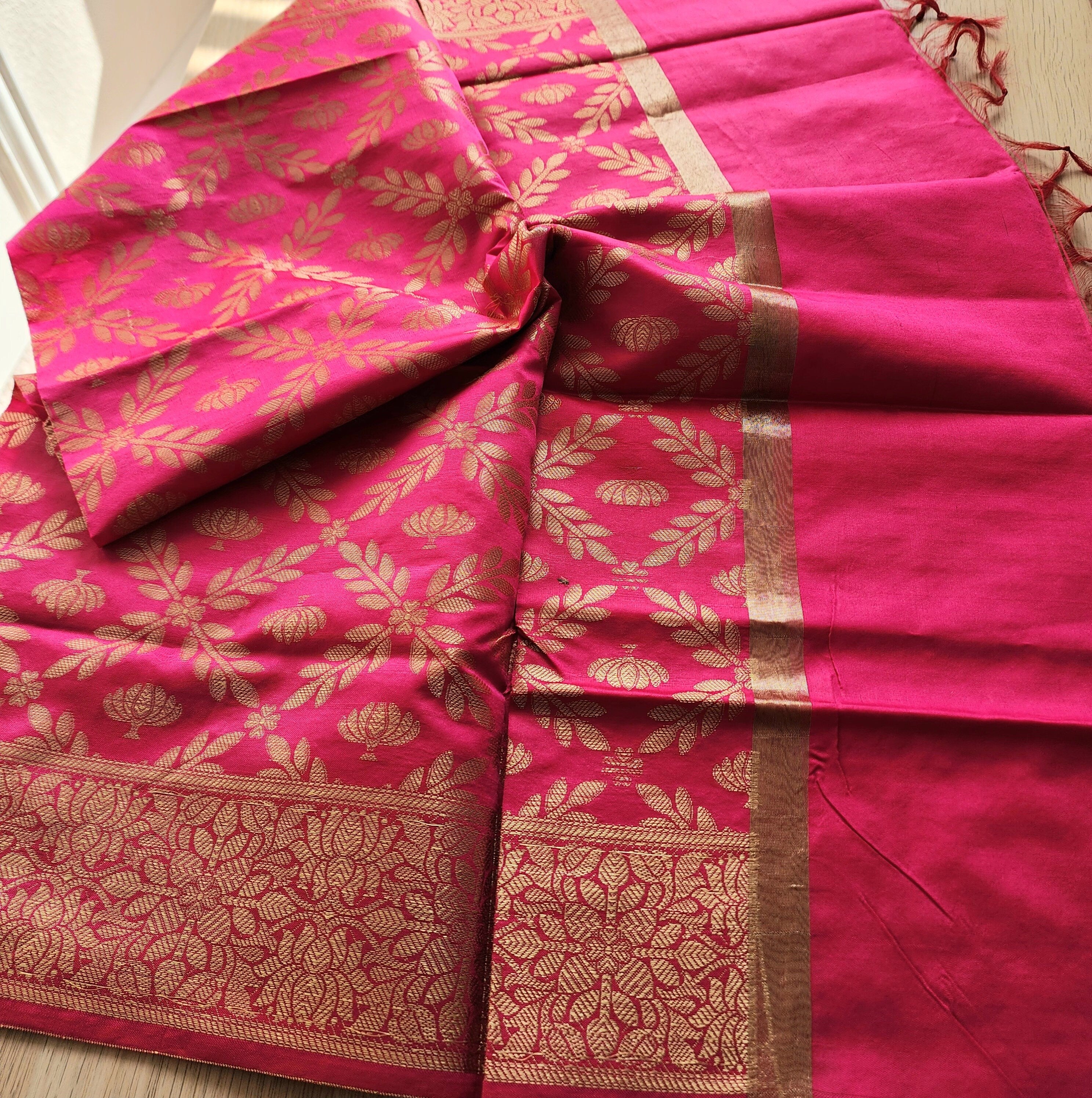 Banarasi Rani Pink Dupatta with gold handweaving